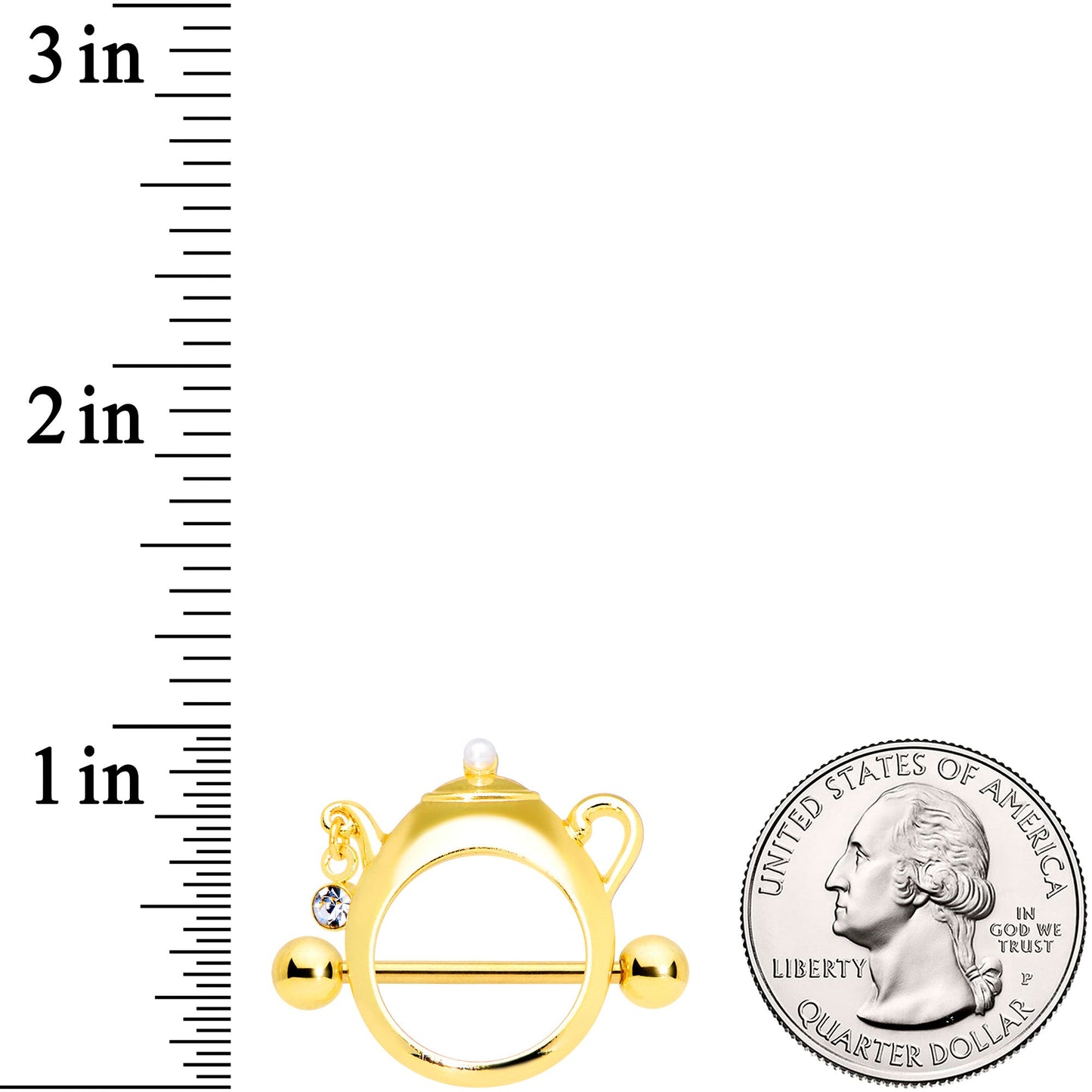 14G 5/8 Clear Gem Gold Tone Teapot Nipple Shield Set