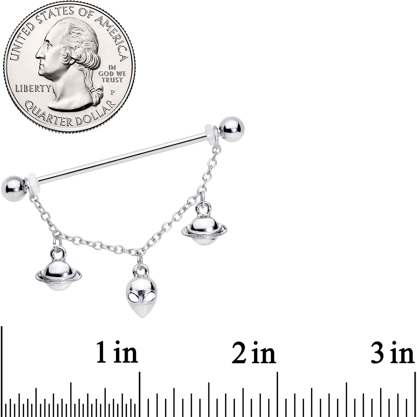 14G Saturn Alien Dangle Industrial Barbell 38mm