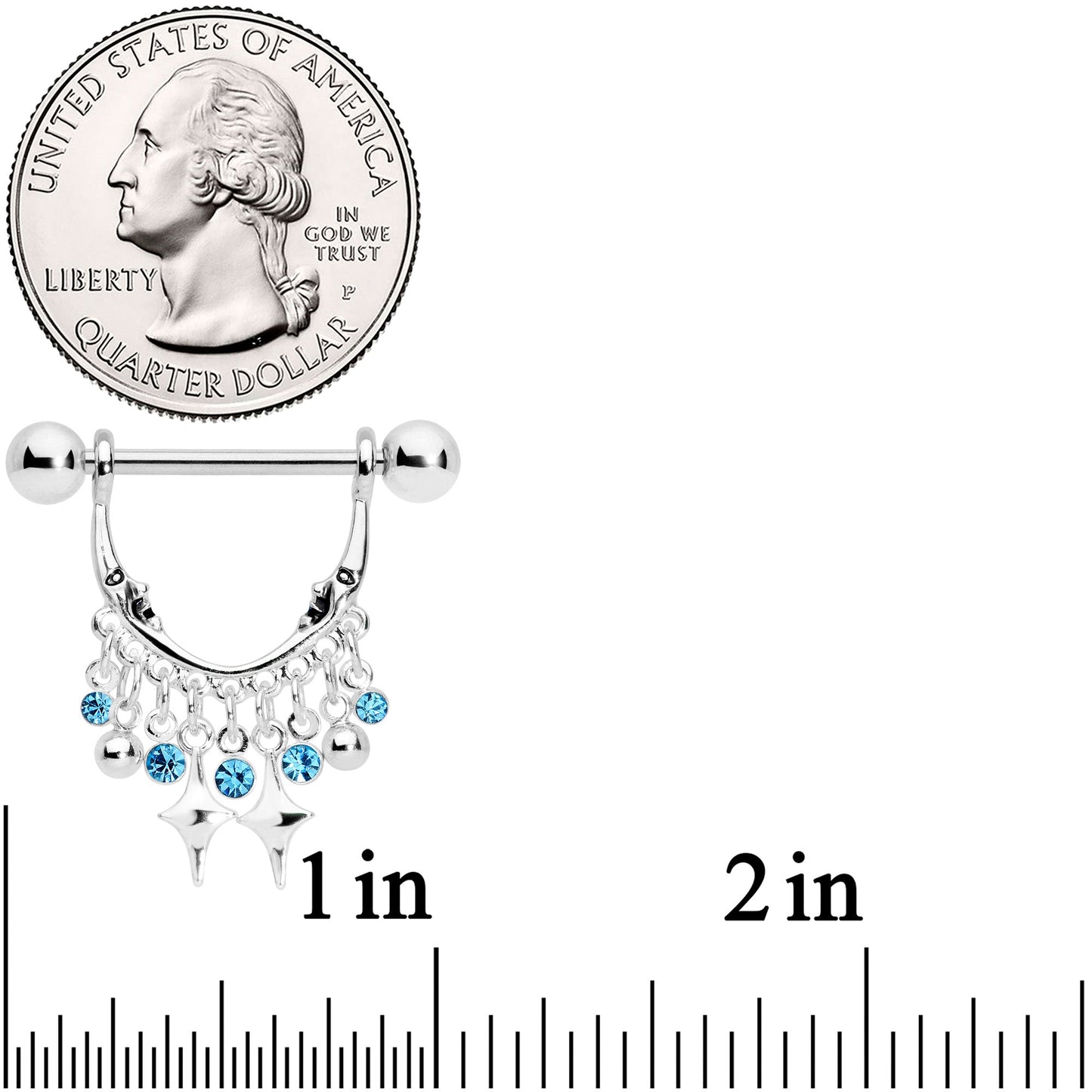 14G 5/8 Aqua Gem Moons Dangle Nipple Ring Set