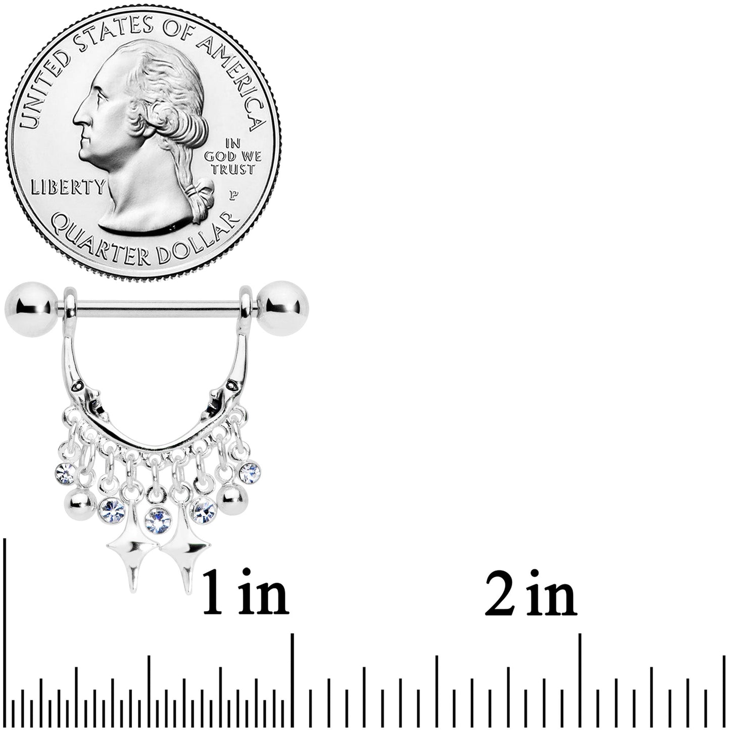 14G 5/8 Clear Gem Moons Dangle Nipple Ring Set