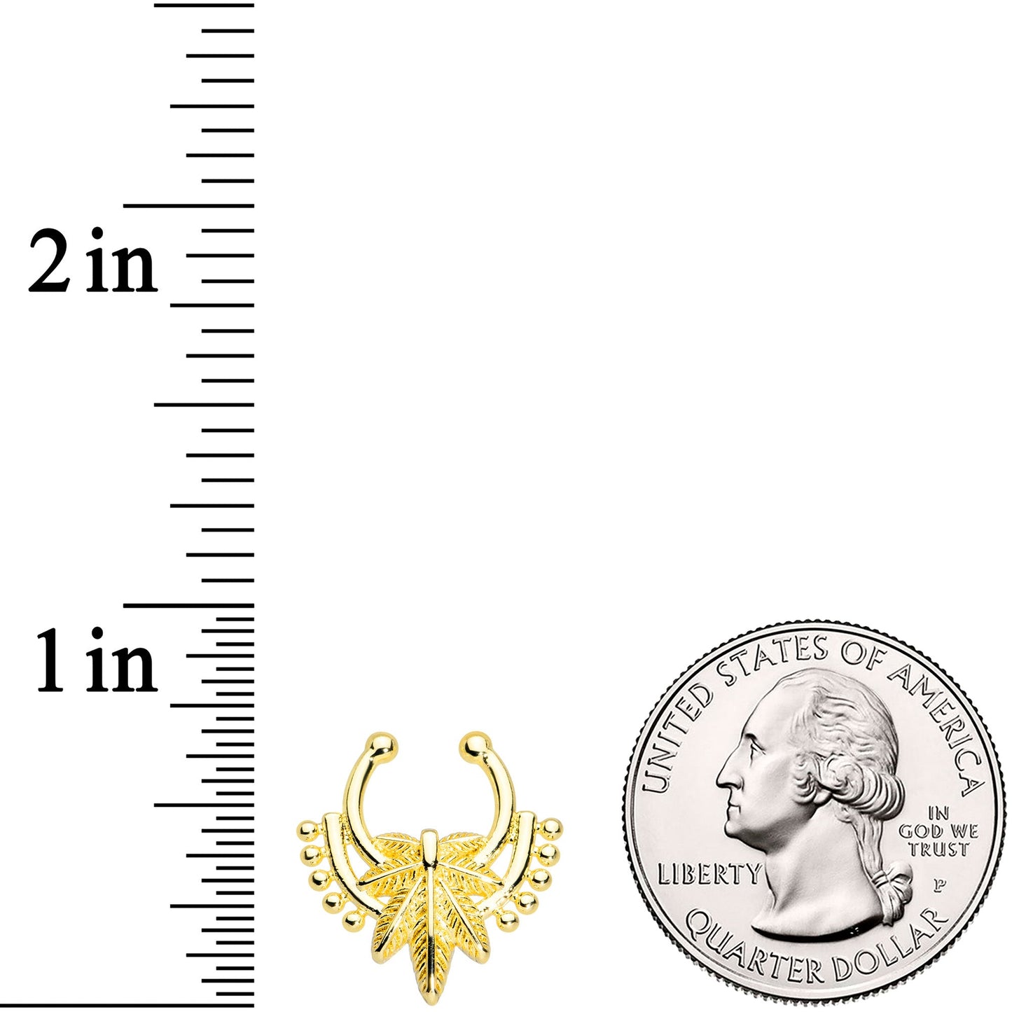 Gold Tone Ornate Pot Leaf Clip On Fake Septum Ring