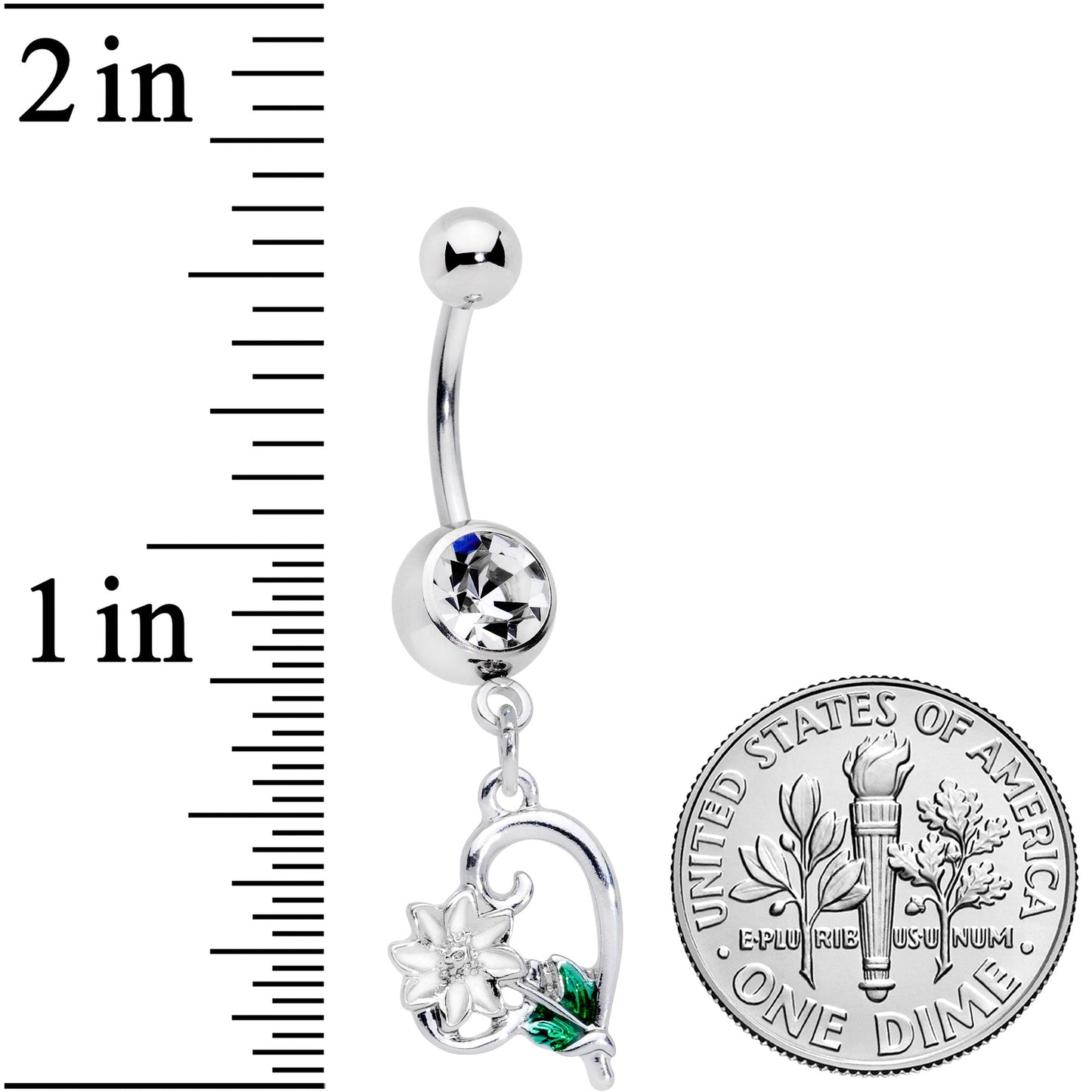 Clear Gem Sweet Flower Heart Dangle Belly Ring