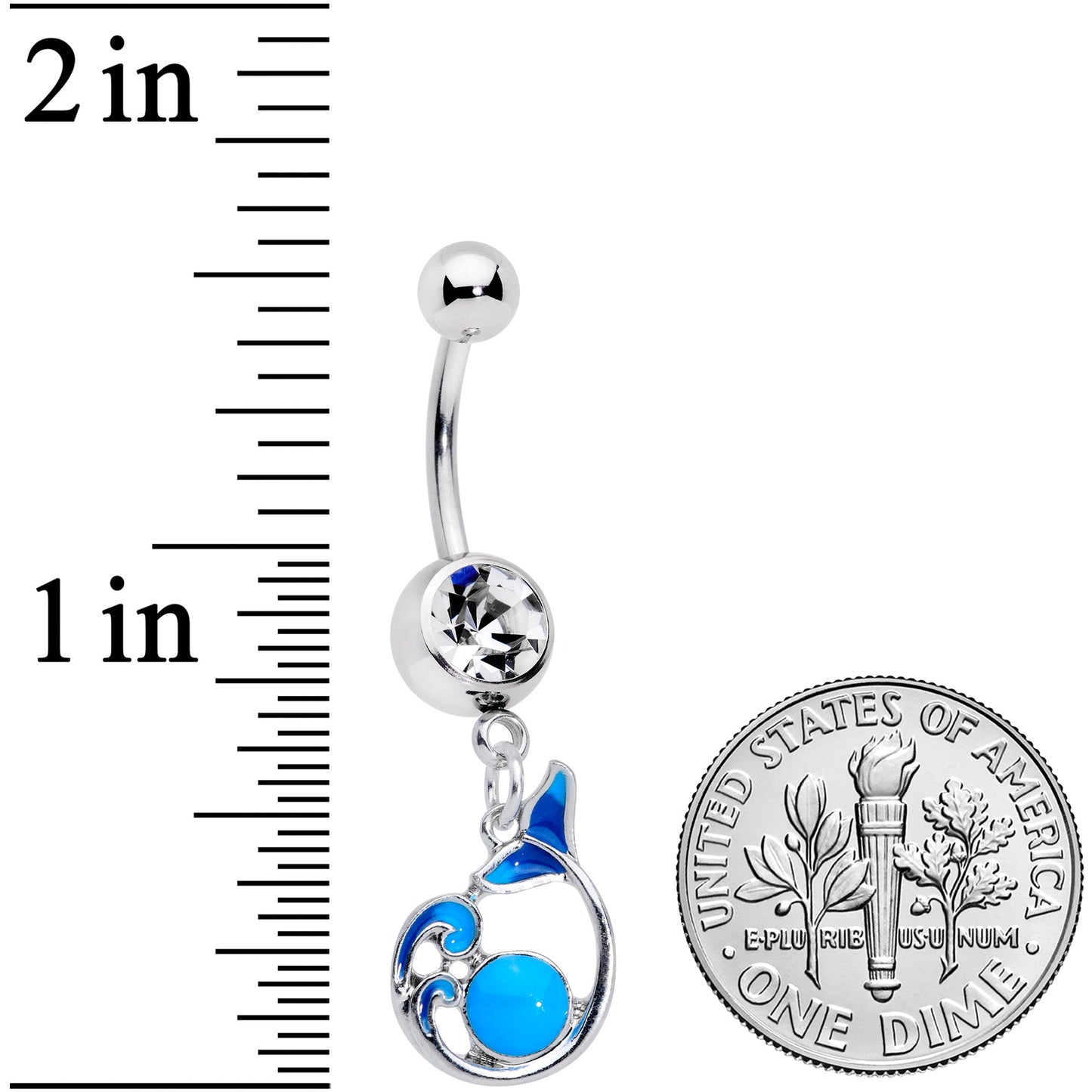 Clear Gem Whale in the Water Nautical Dangle Belly Ring