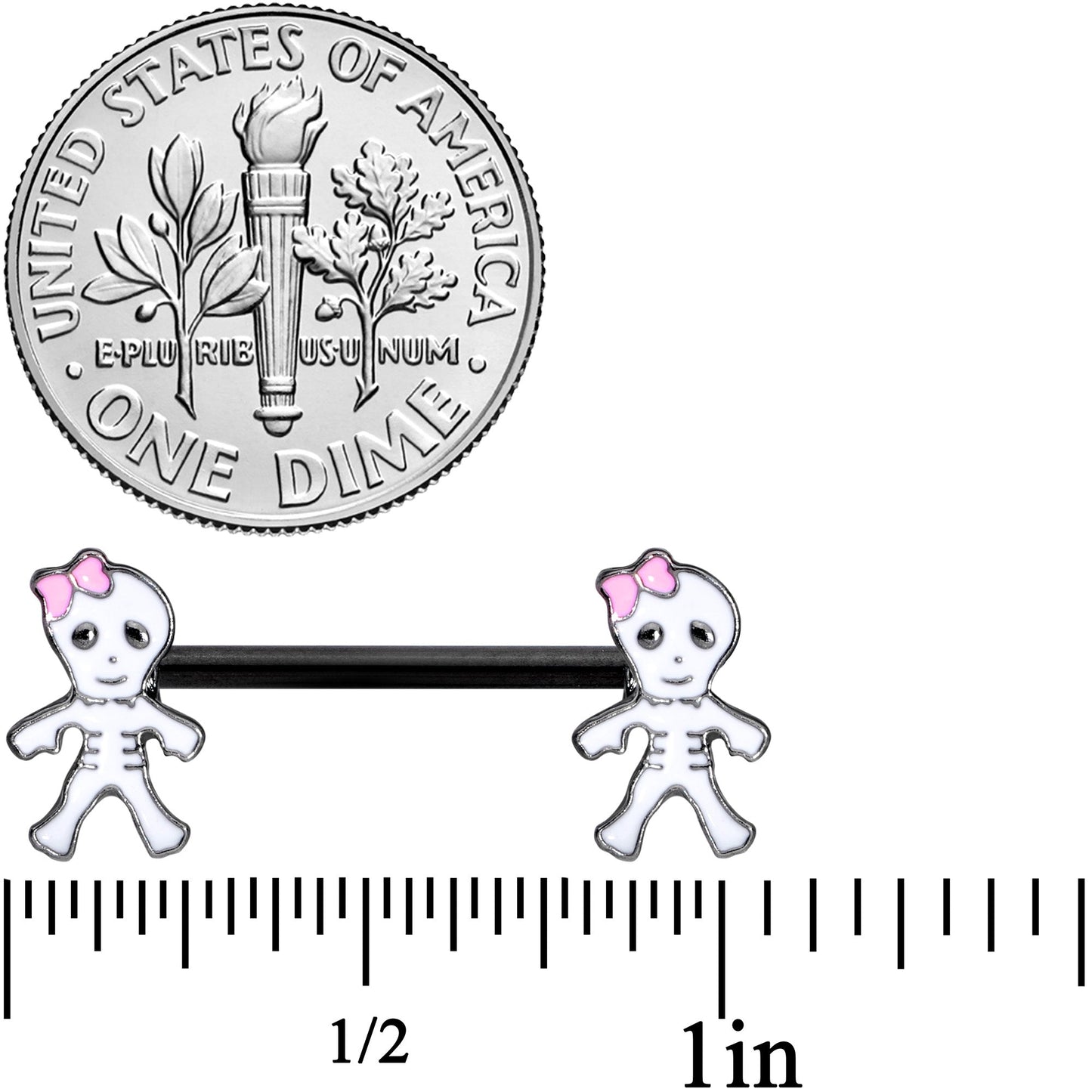 14G 9/16 Black Skeleton Girl Halloween Barbell Nipple Ring Set