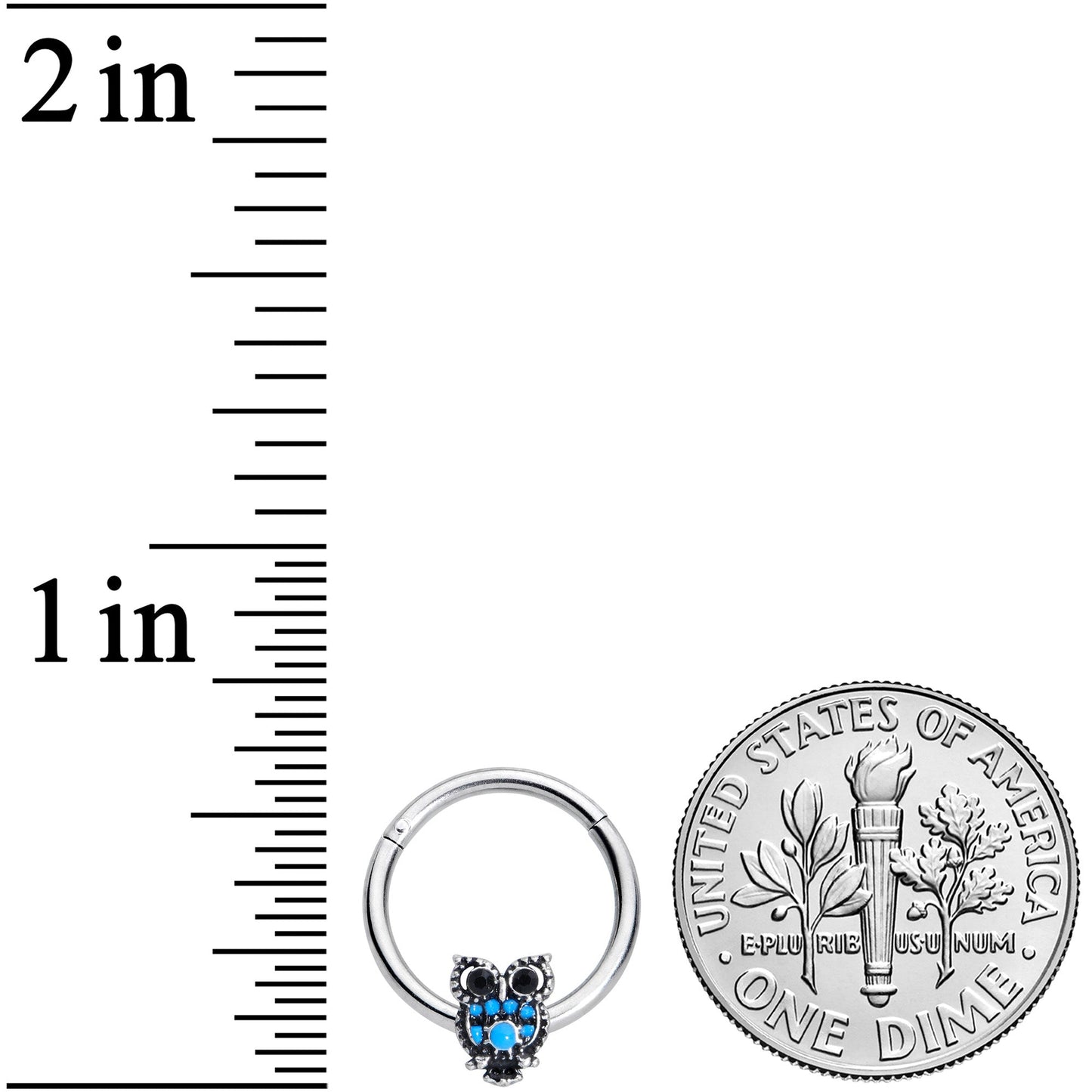 16G 3/8 Black Gem Ornate Blue Owl Hinged Segment Ring