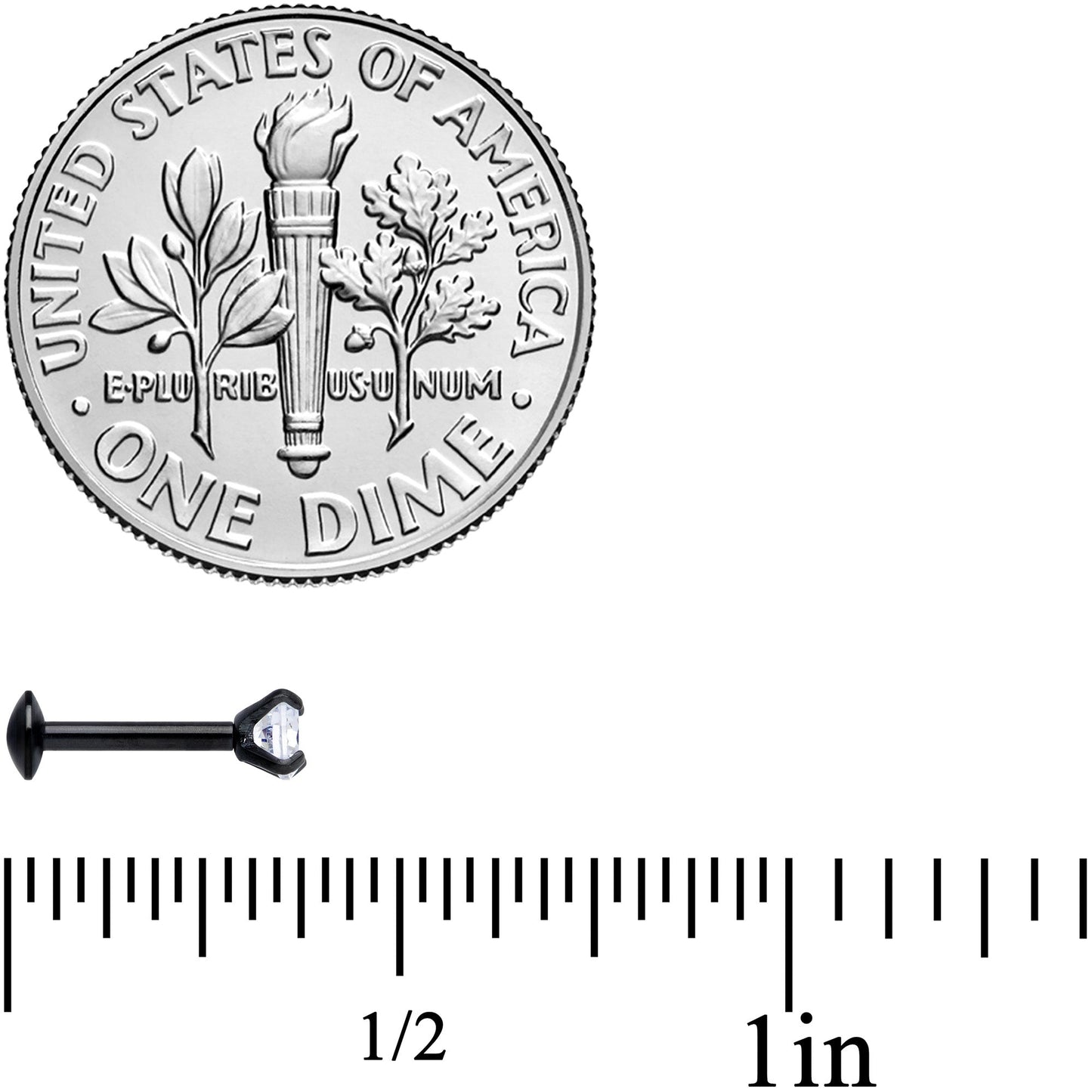 18G 1/4 CZ Gem Black 3mm Threadless Push In Labret Tragus