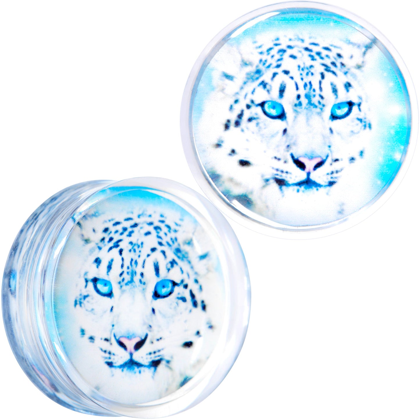 Clear Blue Acrylic Animal Cheetah Saddle Plug Set 2G to 1 Inch