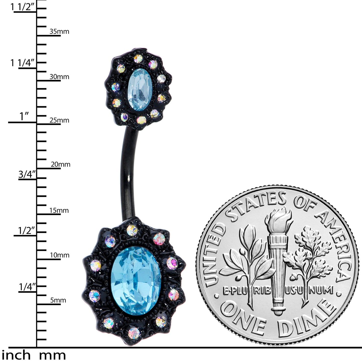 Aurora Blue Gem Black Halloween Double Mount Belly Ring