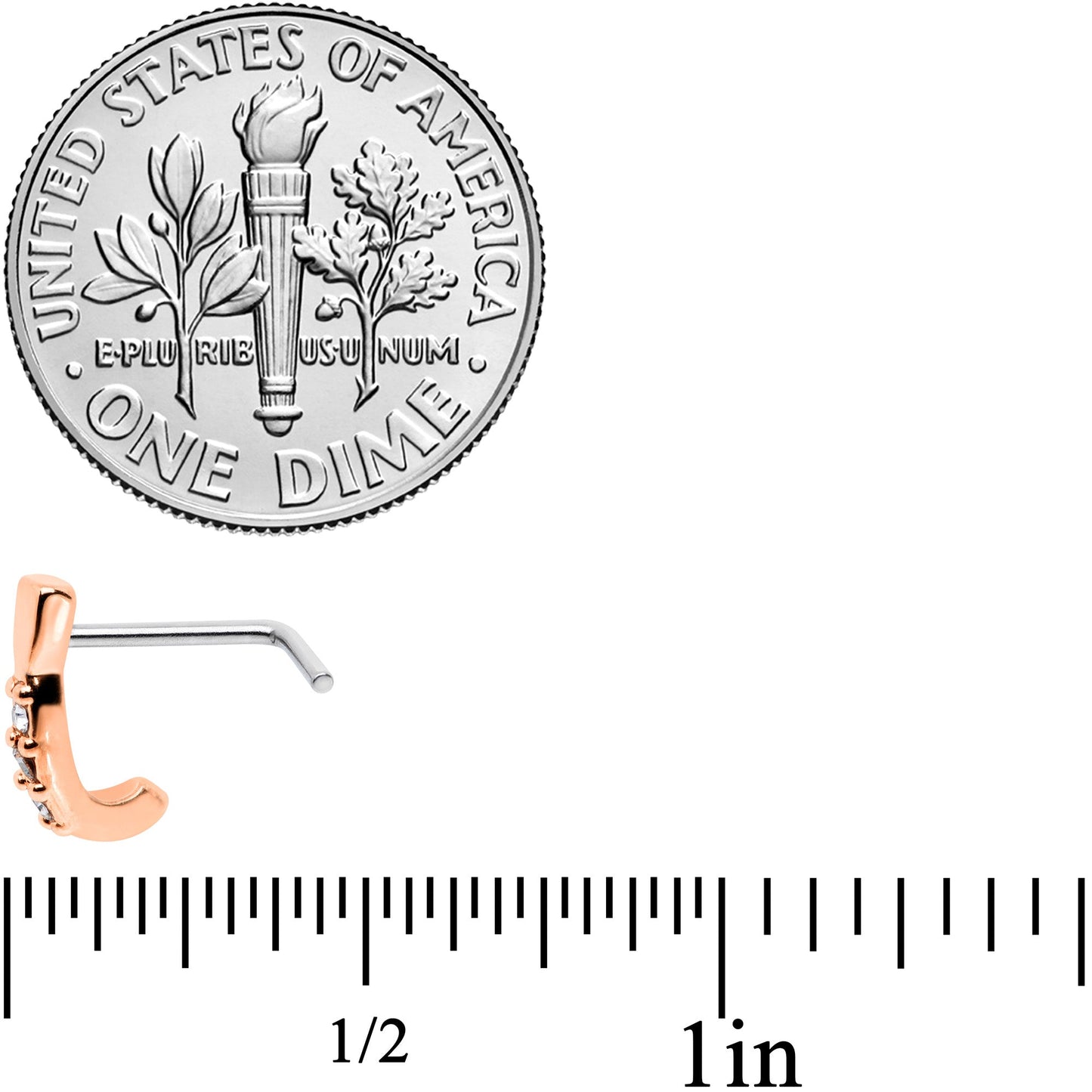 20G Clear CZ Gem Rose Gold Tone Trio Faux Hoop L Shaped Nose Ring