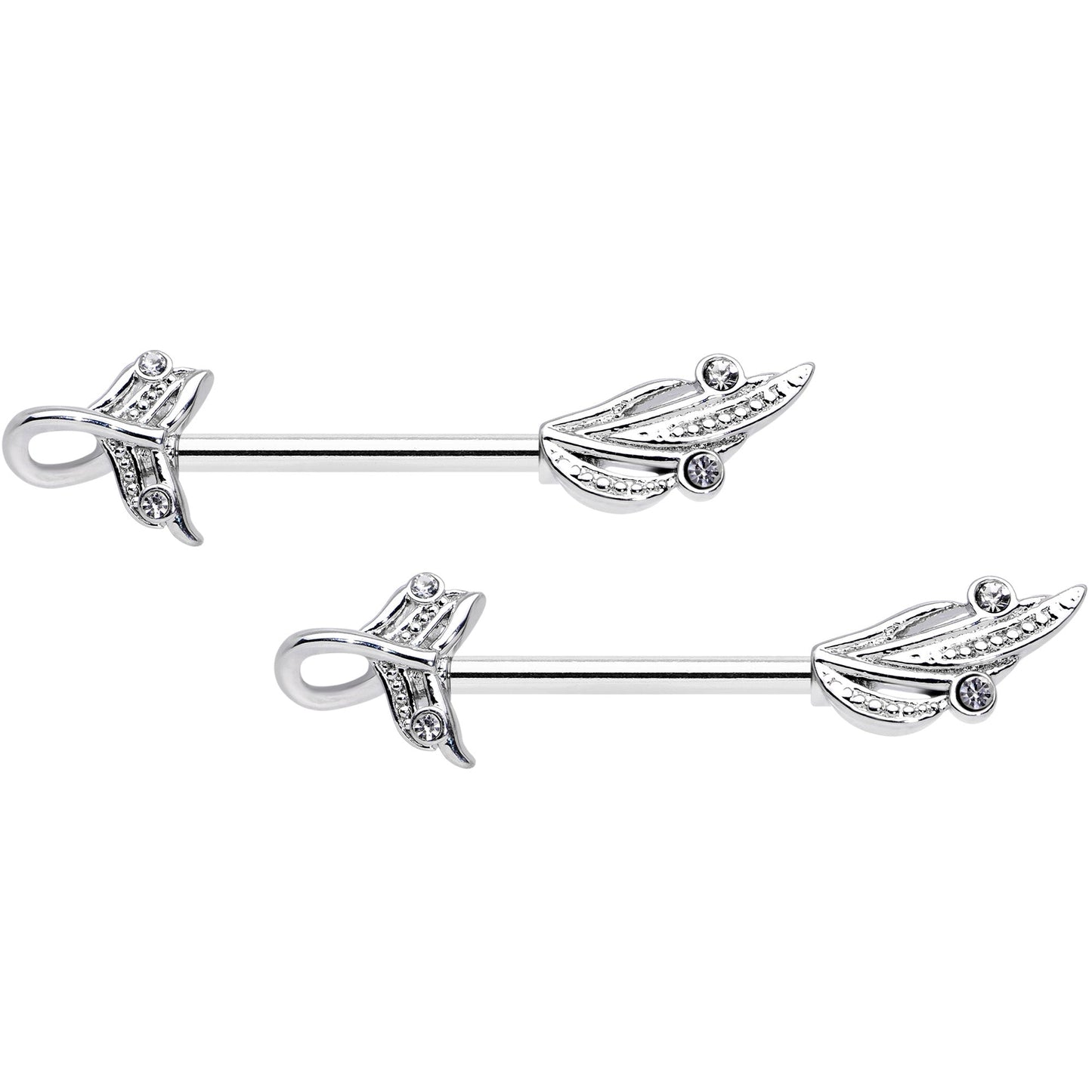 14G 9/16 Clear Gem Elegant Swirl Barbell Nipple Ring Set