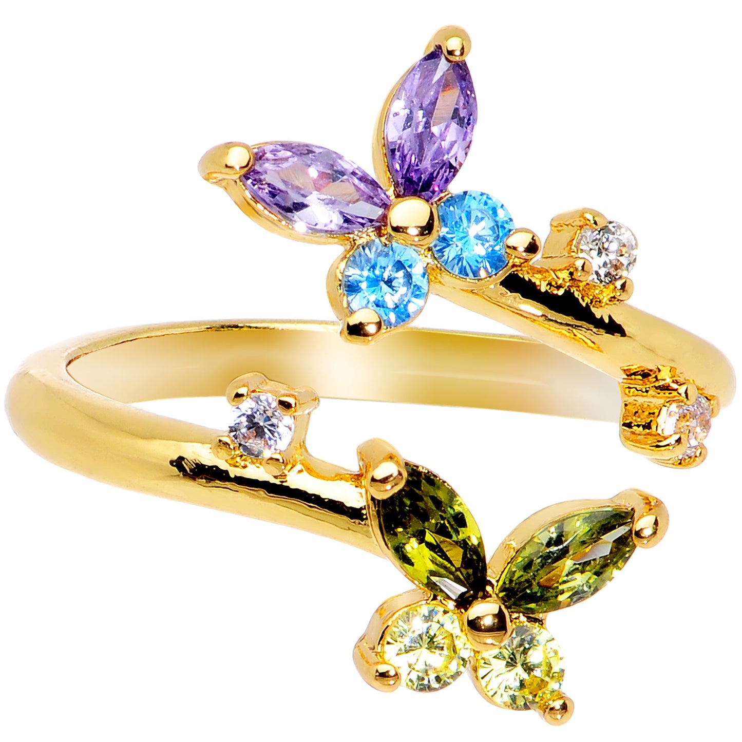 Green Purple Blue Gem Gold Tone Butterfly Spiral Toe Ring