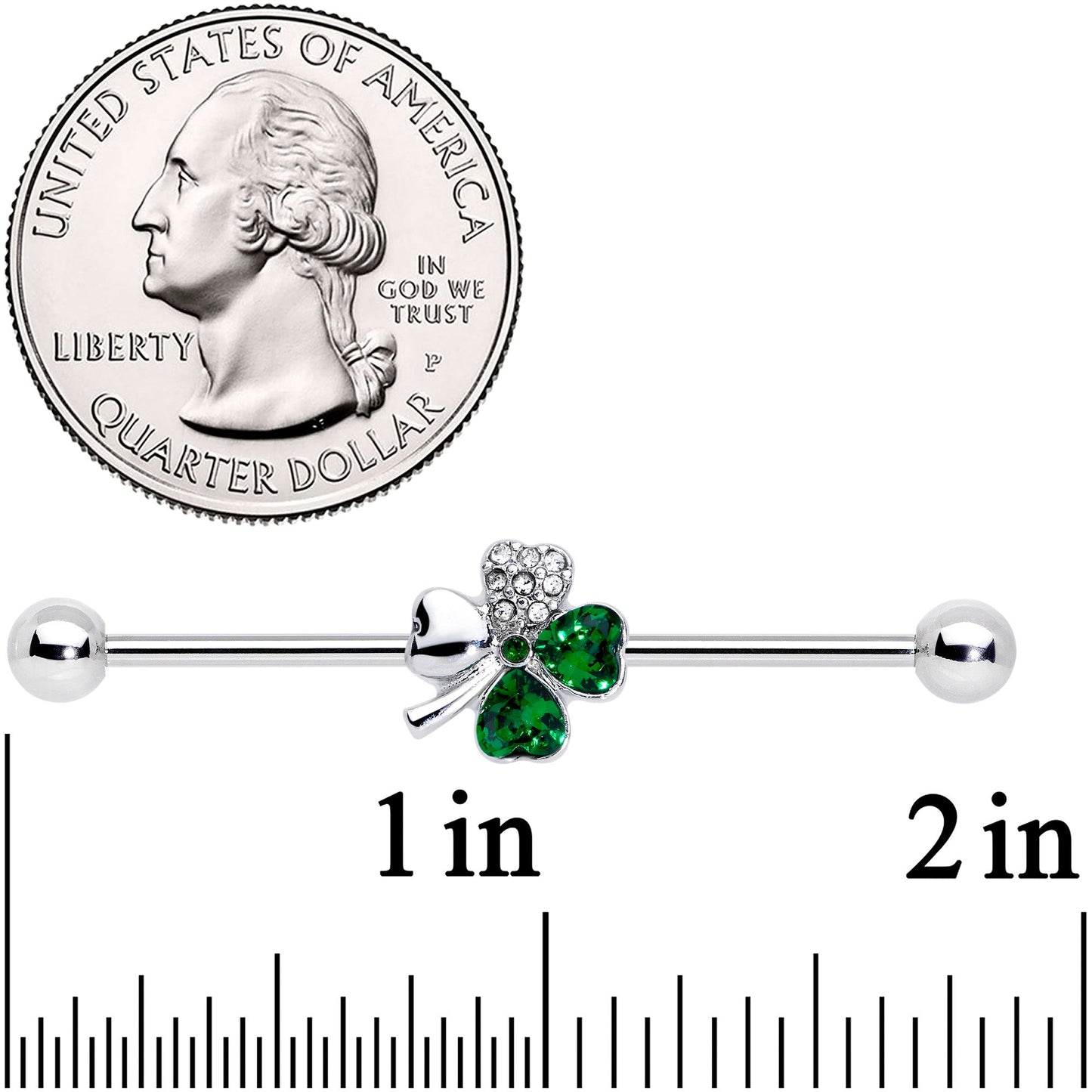 14G Clear Green Gem Shamrock St Patricks Industrial Barbell 38mm