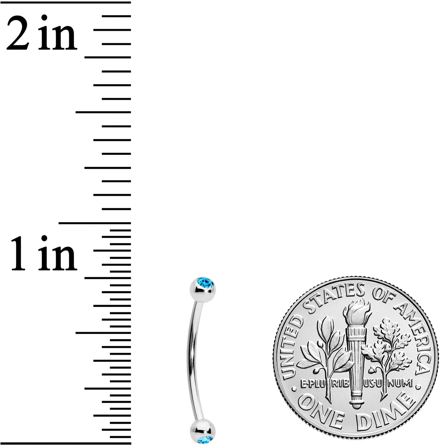 16G 9/16 Aqua Gem Ball End Curved Barbell