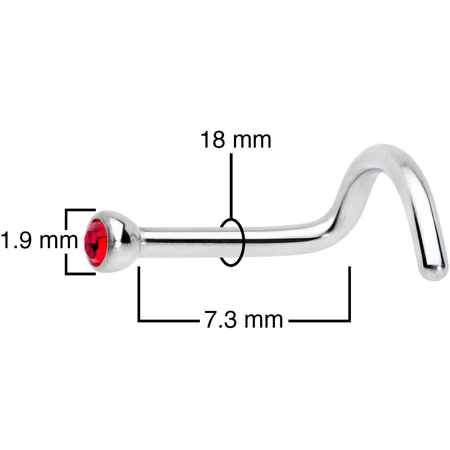 18G Red 2mm Grade 23 Titanium Press Fit Left Nose Ring Screw