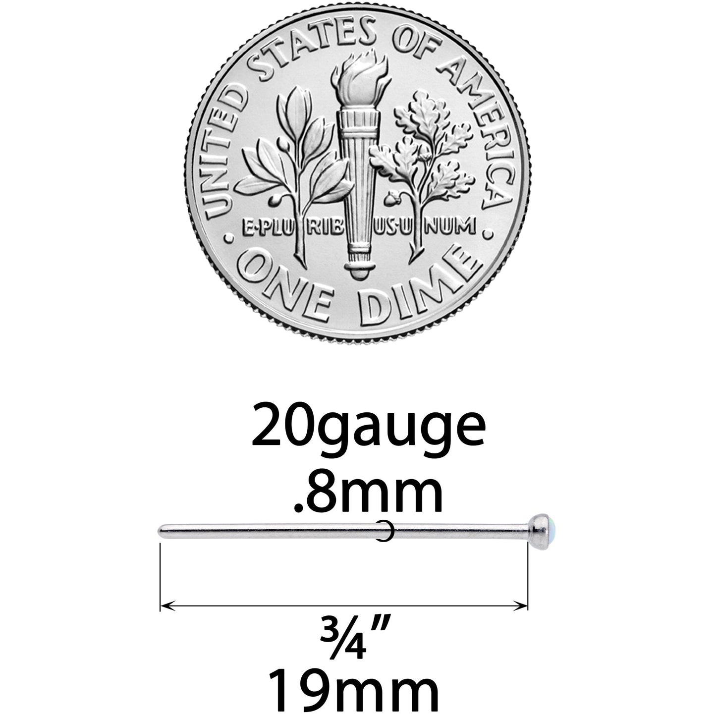 20G 3/4 White 2mm Synthetic Opal Titanium Fishtail Nose Ring