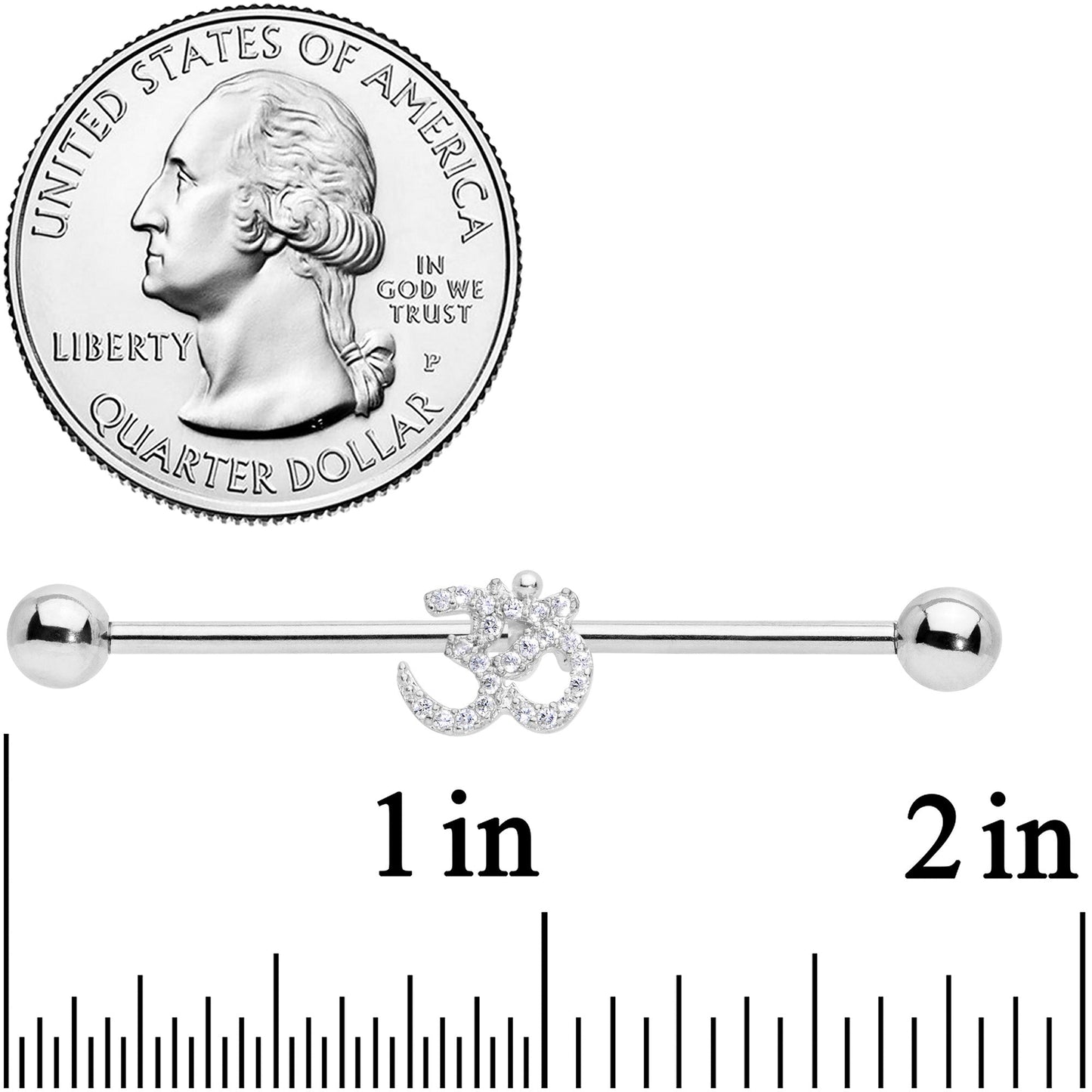 14G Clear CZ Gem Amazing Om Industrial Barbell 38mm