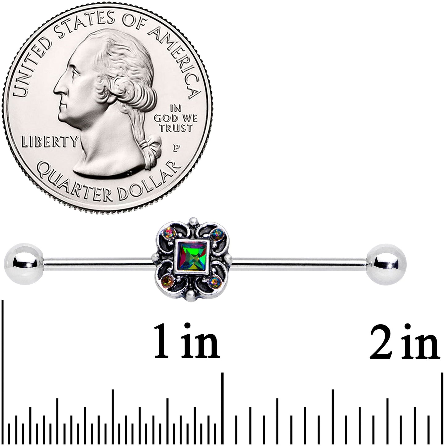 14G Vitrail Gem Royal Seal Industrial Barbell 38mm