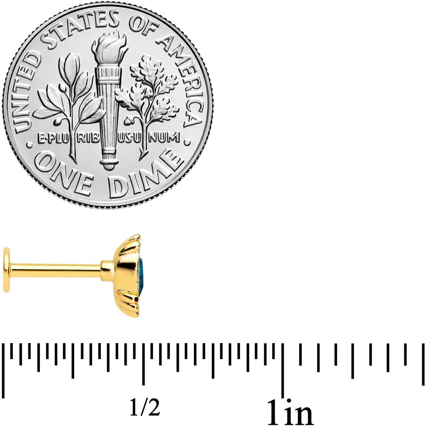 16G 5/16 Green Gem Gold Tone Teardrop Labret Monroe Tragus