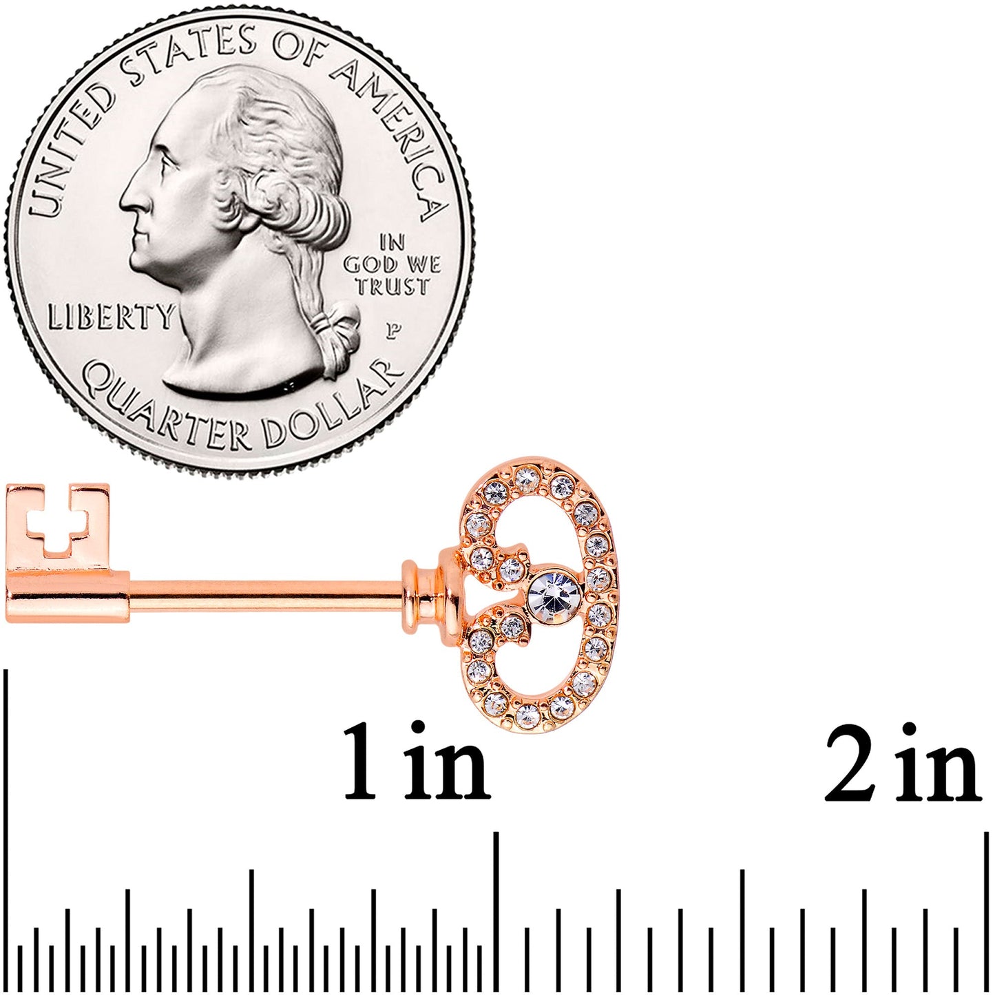 14G 9/16 Clear CZ Gem Rose Gold Tone Key Nipple Ring Set