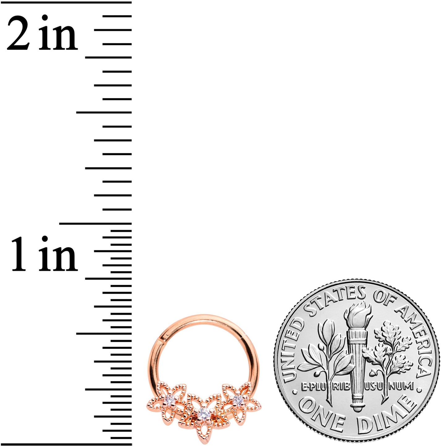 16G 3/8 Clear CZ Gem Rose Gold Tone Floral Hinged Segment Ring