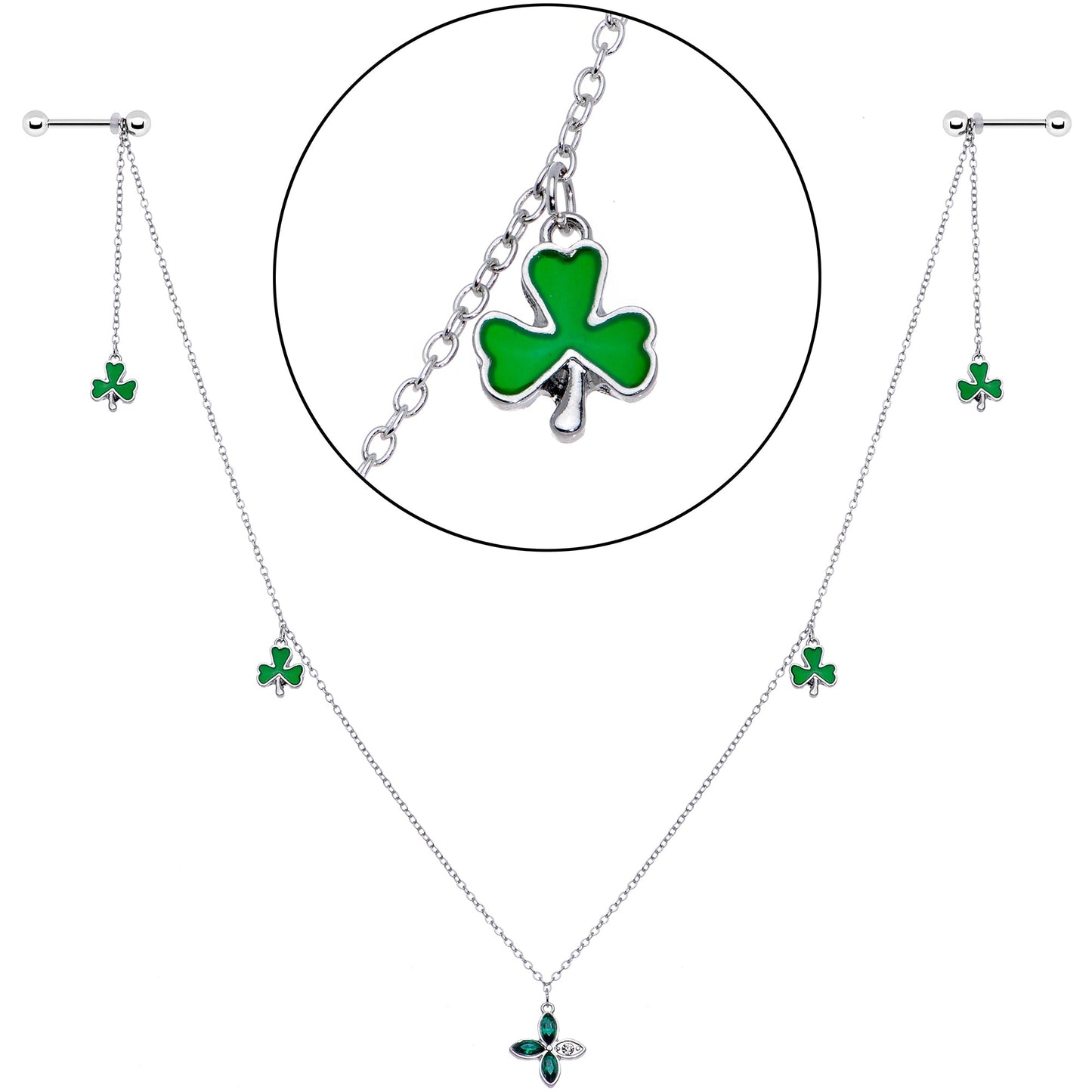 14G 9/16 Green Gem Shamrock St Patricks Day Dangle Nipple Chain