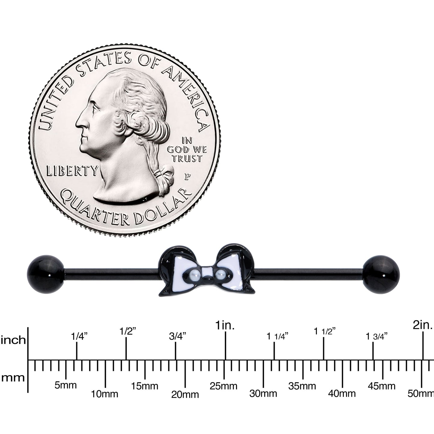 14G Black Bow Panda Bear Industrial Barbell 38mm