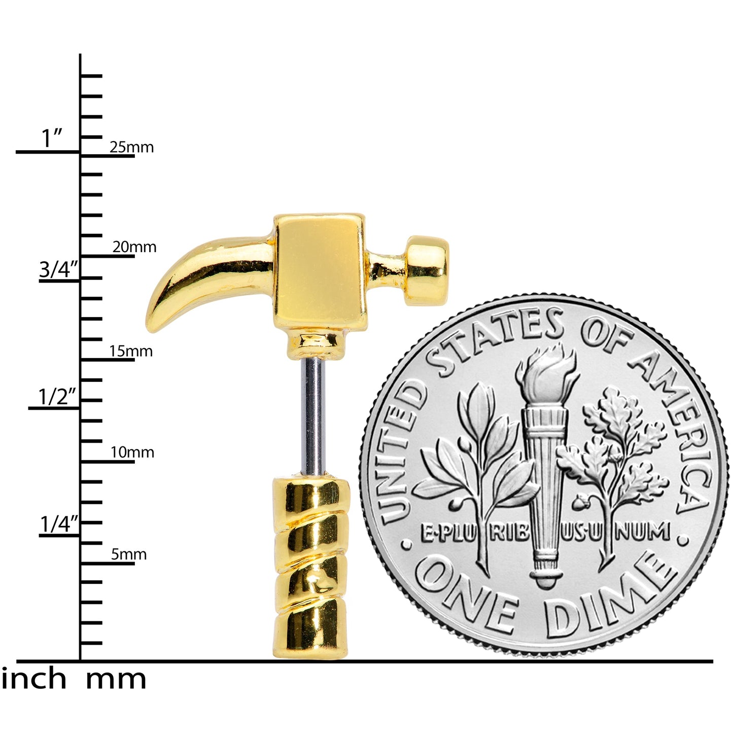 16G 1/4 Gold Tone Claw Hammer Cartilage Earring