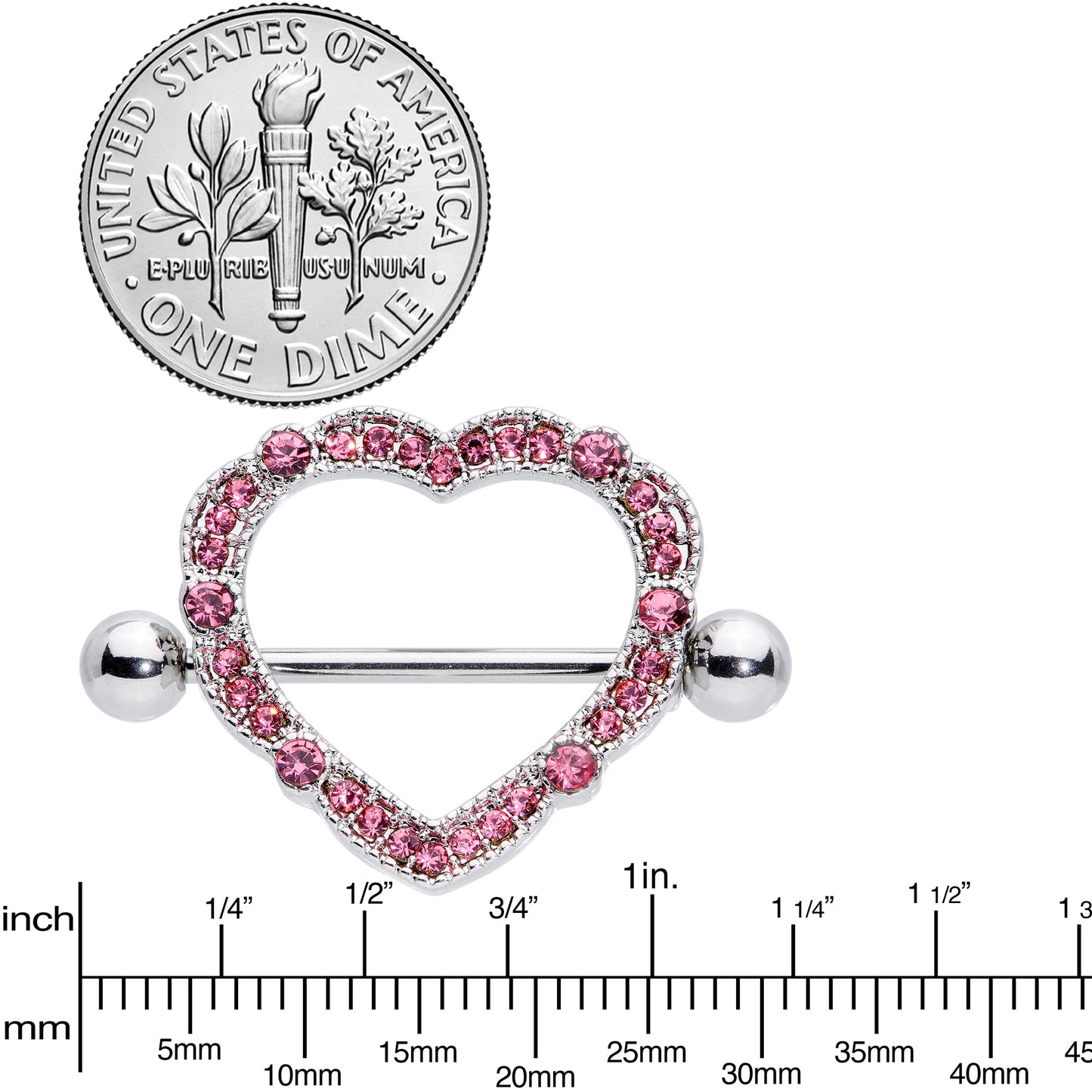 14G 9/16 Pink Gem Love Hearts Nipple Shield Set
