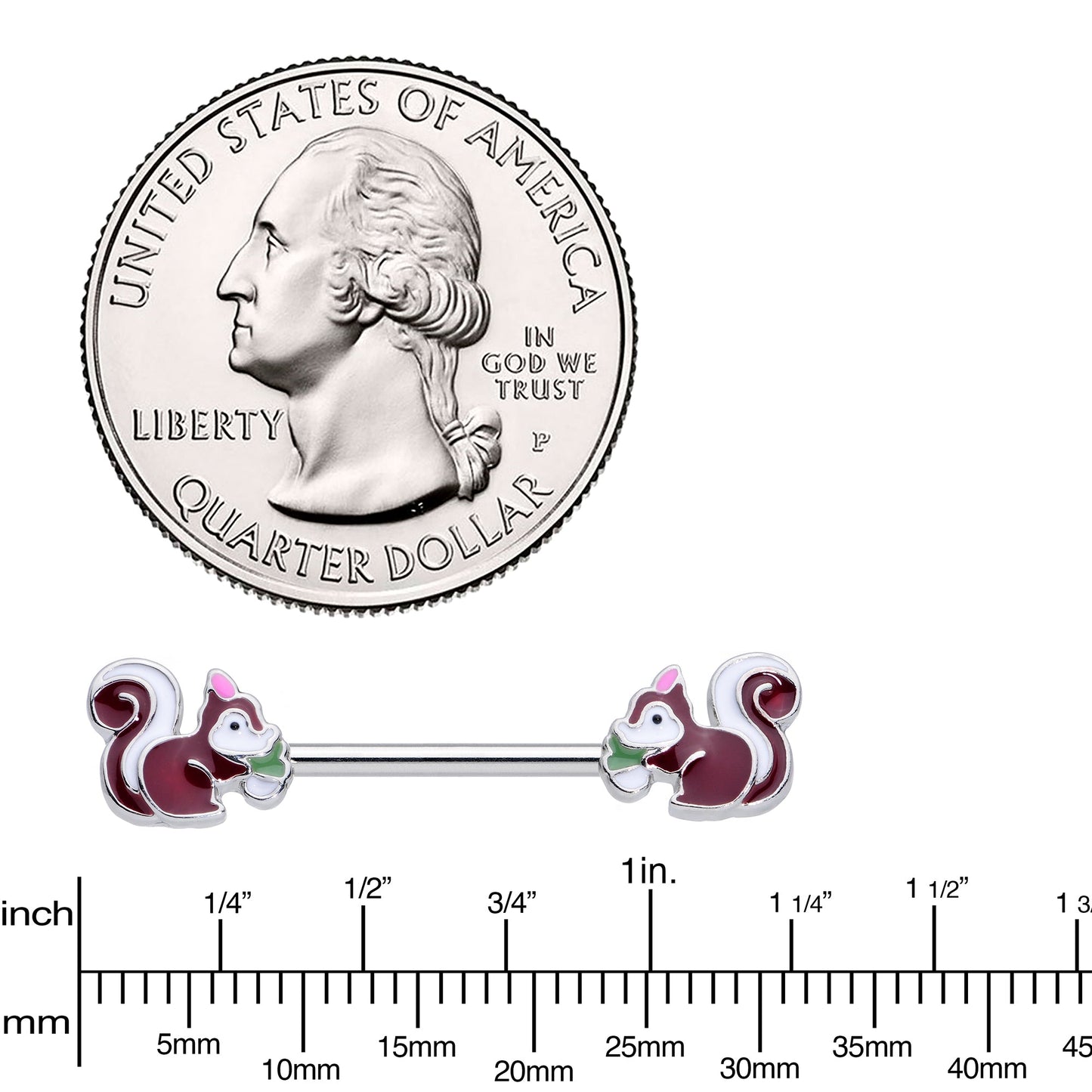 14G 5/8 Snacking Squirrel Barbell Nipple Ring Set