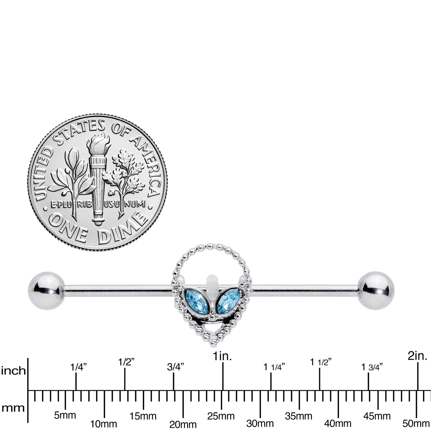 14G Aqua Gem Hollow Alien Industrial Barbell 38mm