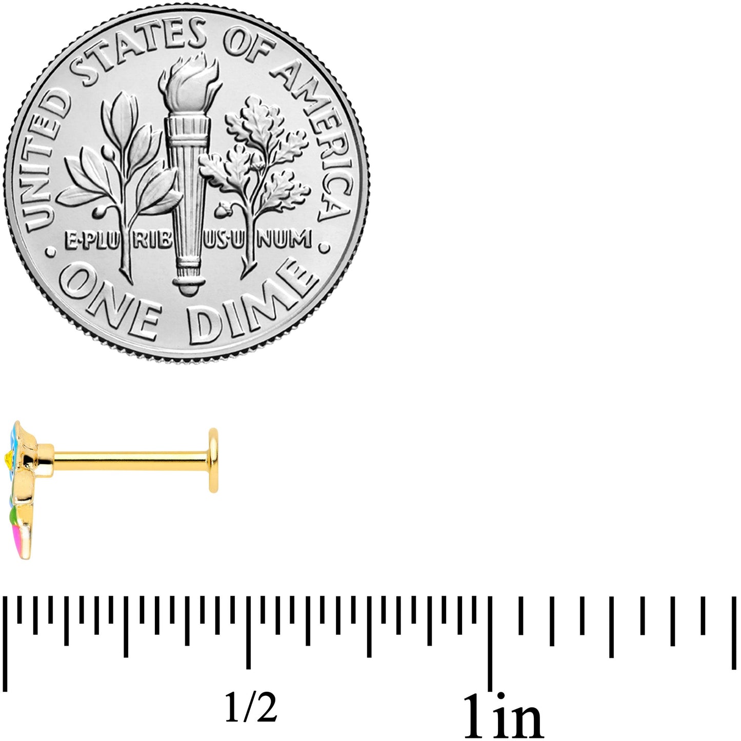 16G 5/16 Yellow Gem Gold Tone Neon Flower Labret Monroe Tragus