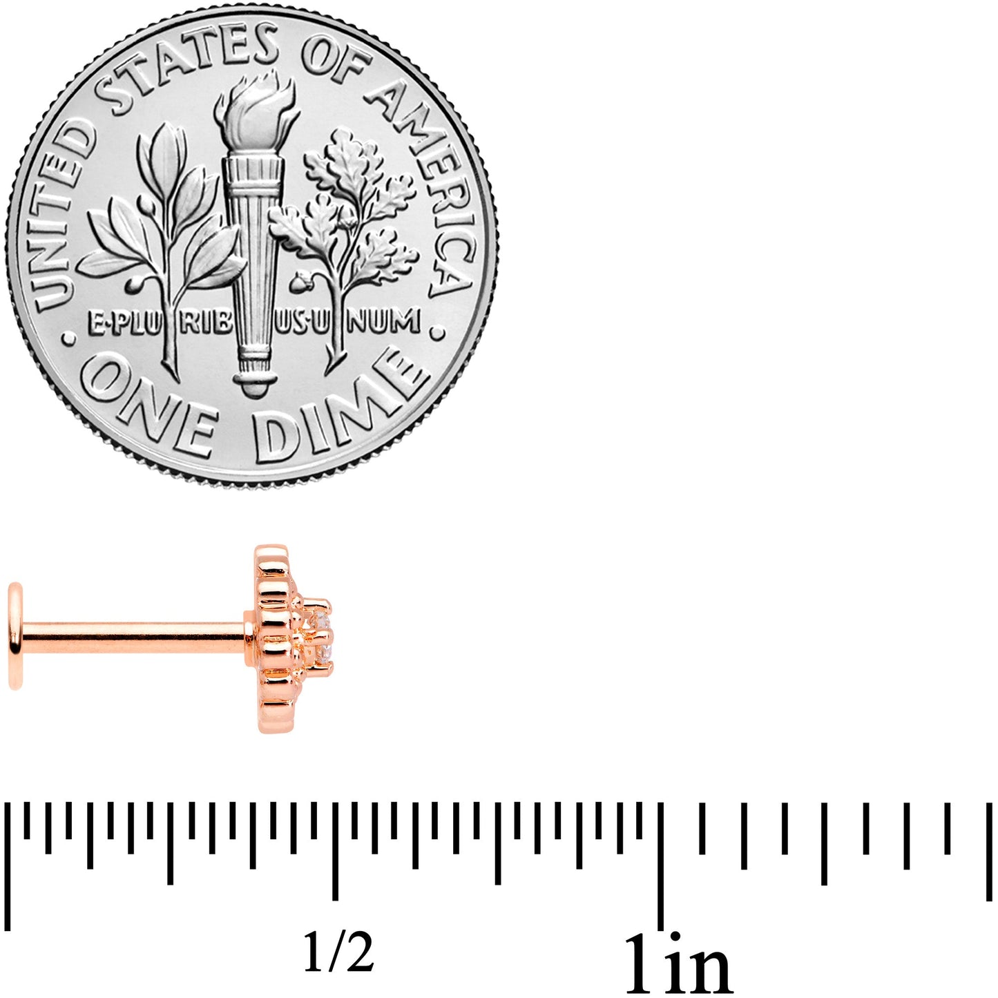 16G 5/16 Clear CZ Rose Gold Tone Hearts Labret Monroe Tragus