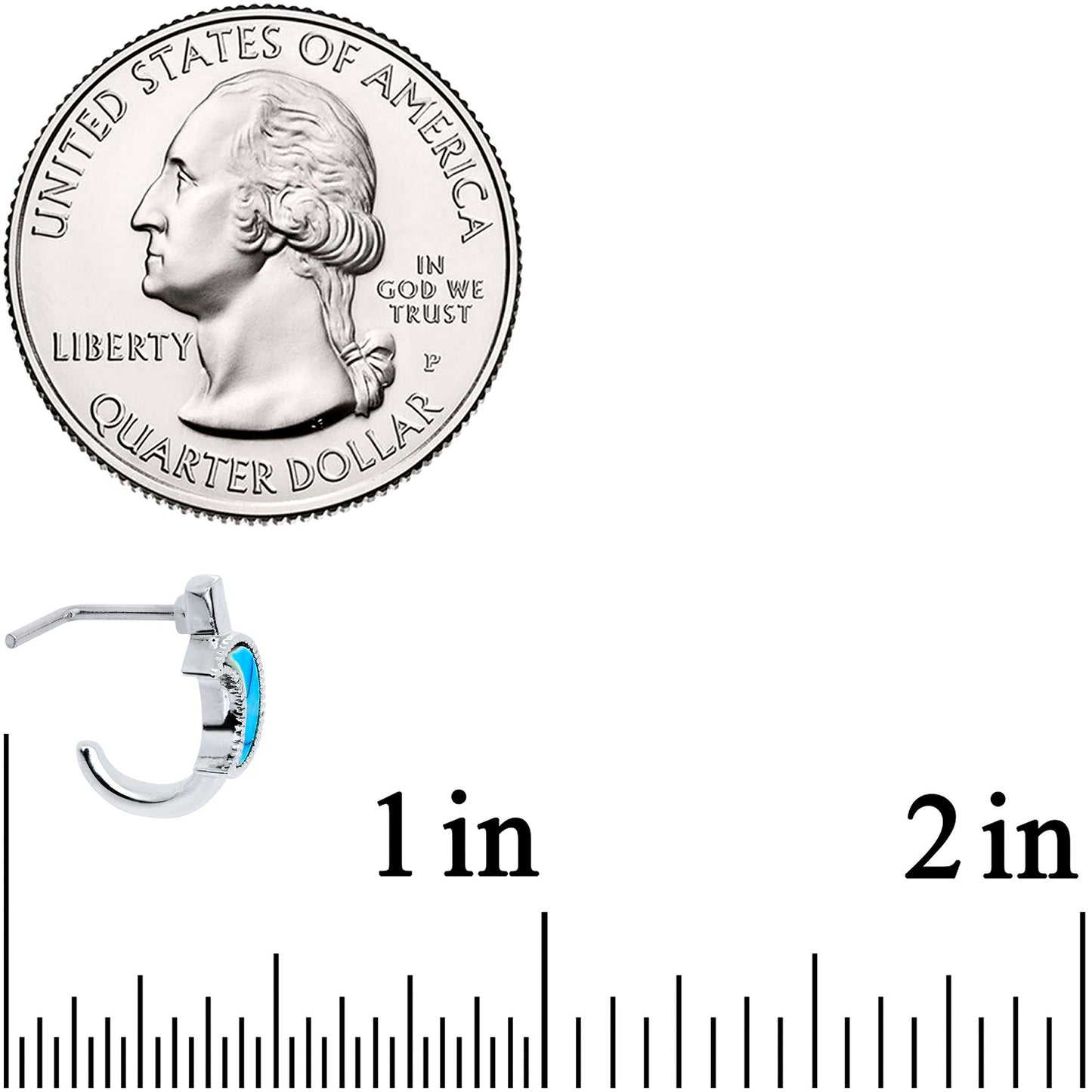 20G 5/16 Faux Turquoise Crescent Moon Faux Hoop L Shape Nose Ring