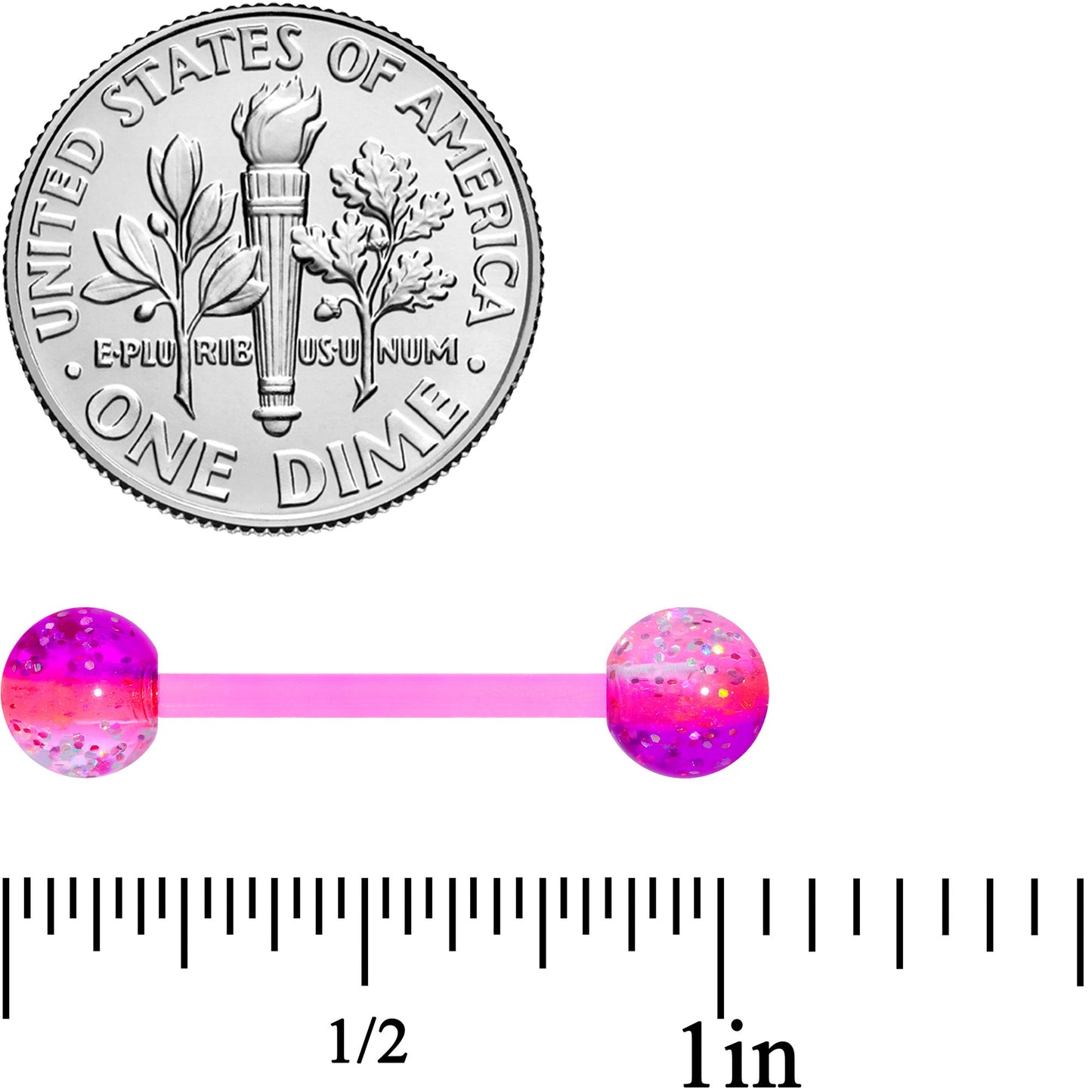 Pink Purple UV Glow Flexible Acrylic Barbell Tongue Ring