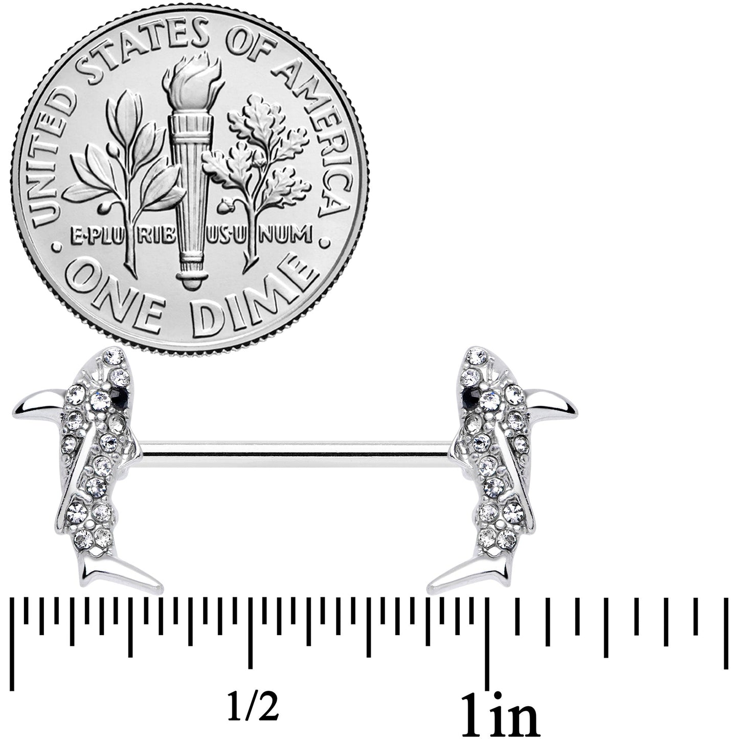 14G 5/8 Clear Black Gem Shark Barbell Nipple Ring Set