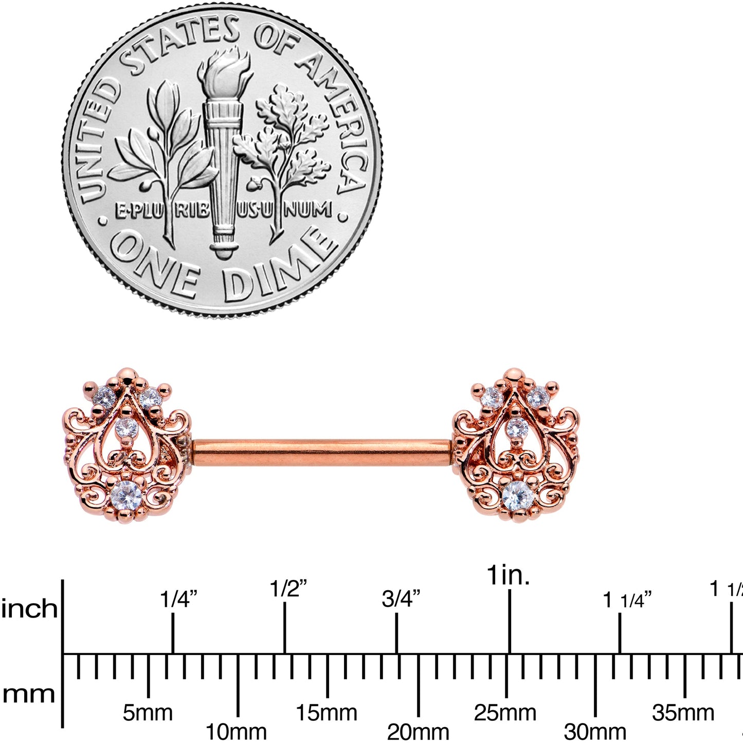 14G 9/16 Clear CZ Gem Rose Gold Tone Elegant Nipple Ring Set