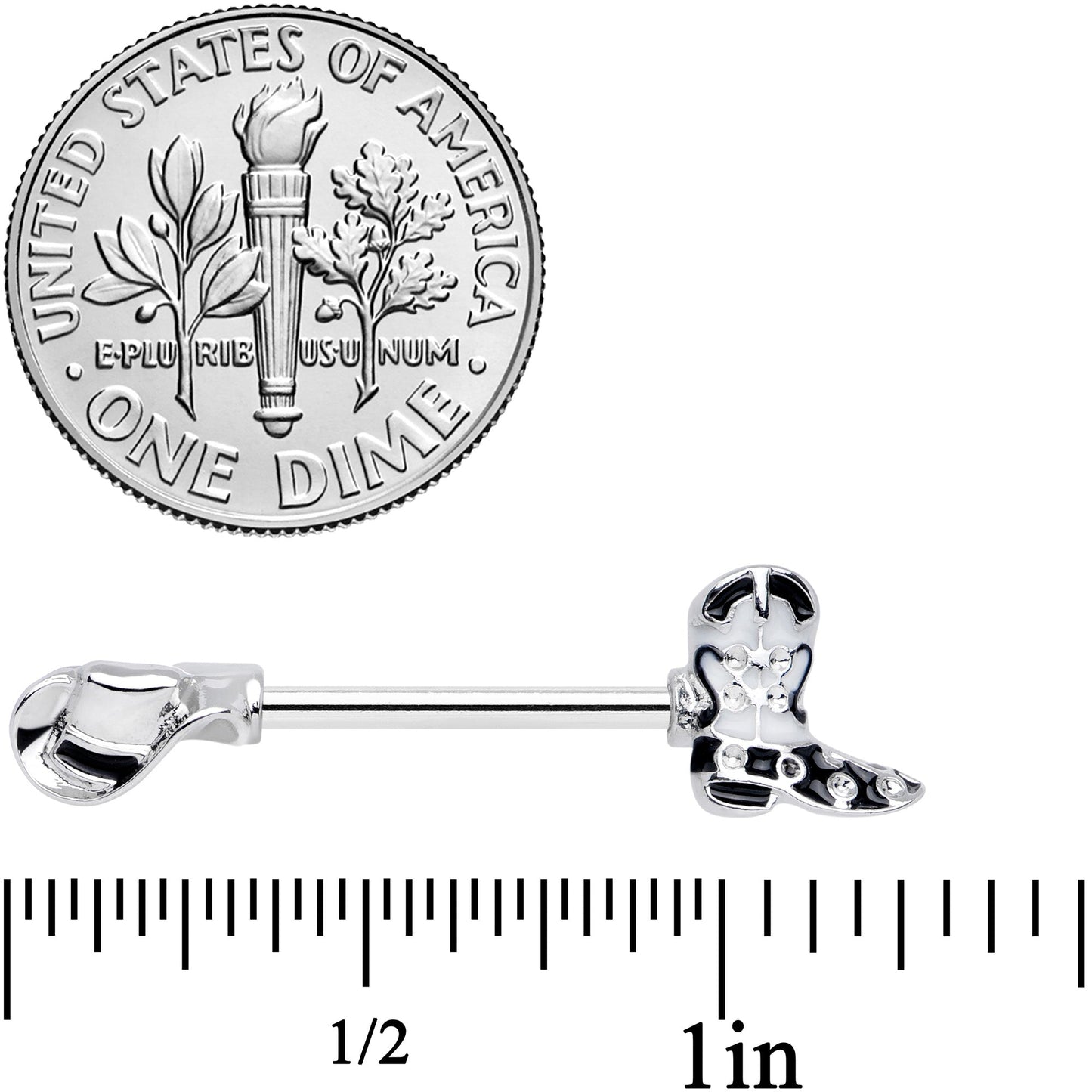 14G 9/16 Western Boot Hat Barbell Nipple Ring Set