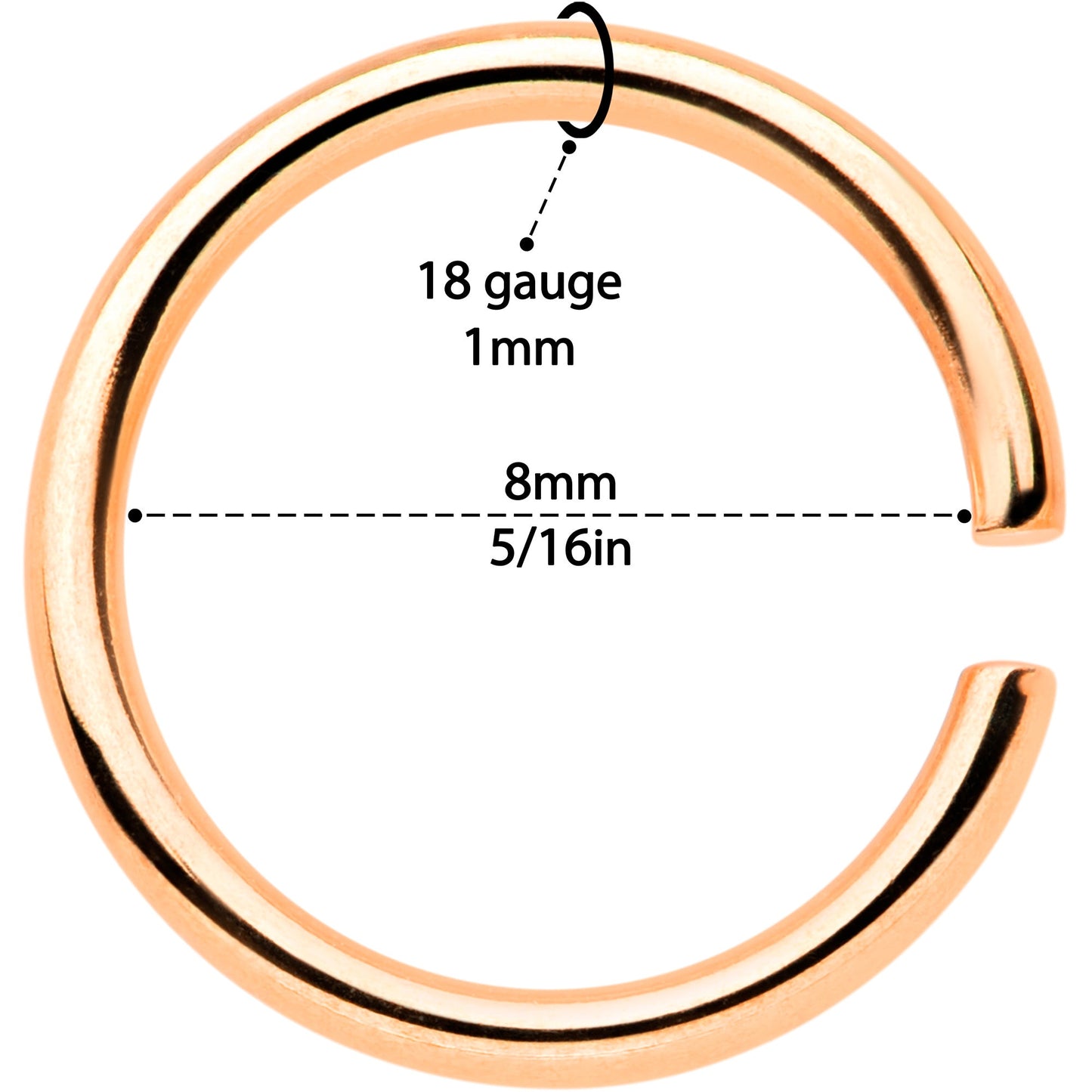 18G 5/16 Rose Gold Tone Anodized Seamless Circular Ring Set of 12