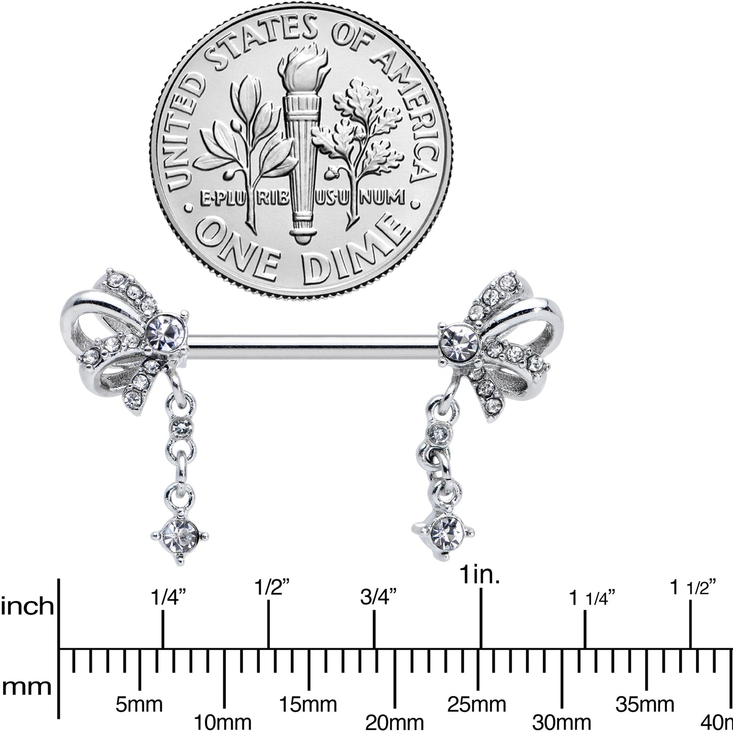 14G 9/16 Clear Gem Looping Bow Dangle Barbell Nipple Ring Set