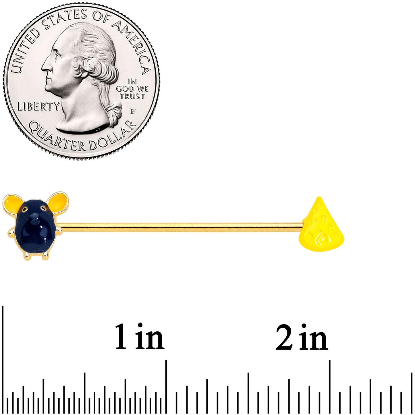 14G Gold Tone Black Mouse Cheese Industrial Barbell 38mm