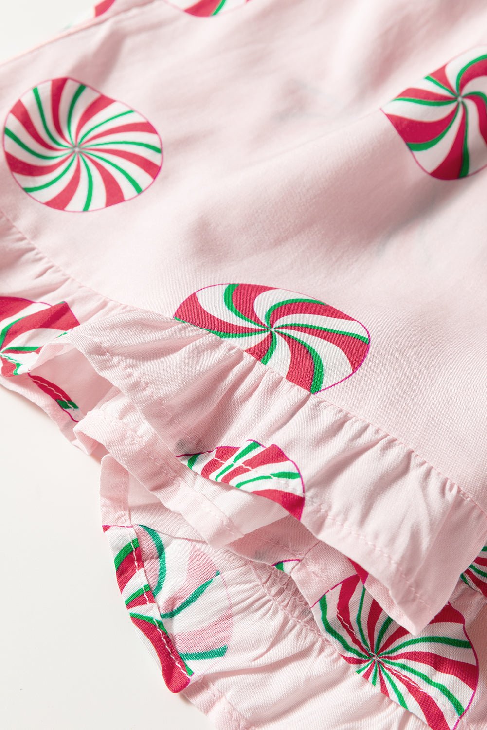 Pink Christmas Candy Contrast Trim Bow Knot Silky 2pcs Pajama Set - Jaico Online Shop