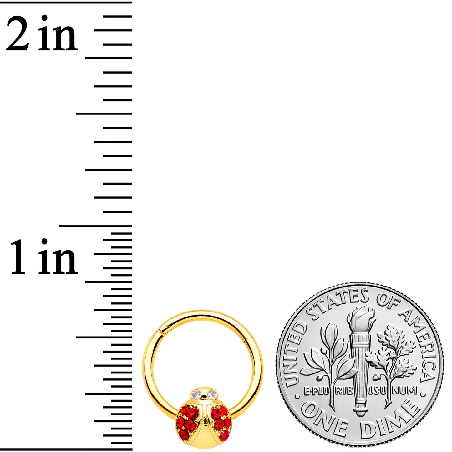 16G 3/8 Red Gem Gold Tone Ladybug Hinged Segment Ring
