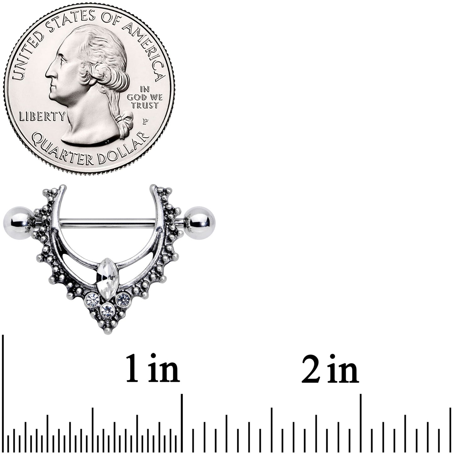 14G 9/16 Clear Gem Ornate Deco Nipple Shield Set