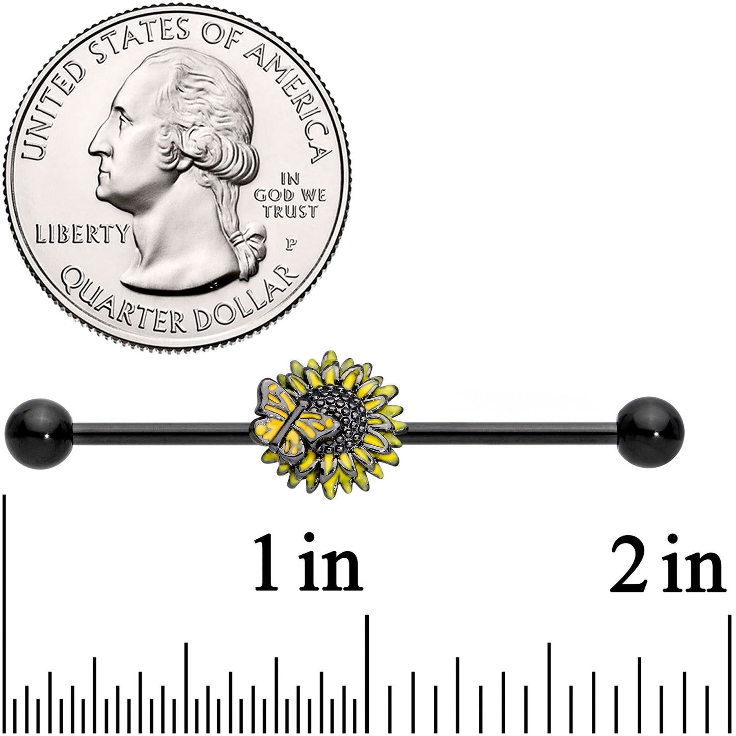 14G Black Sunflower Butterfly Industrial Barbell 38mm