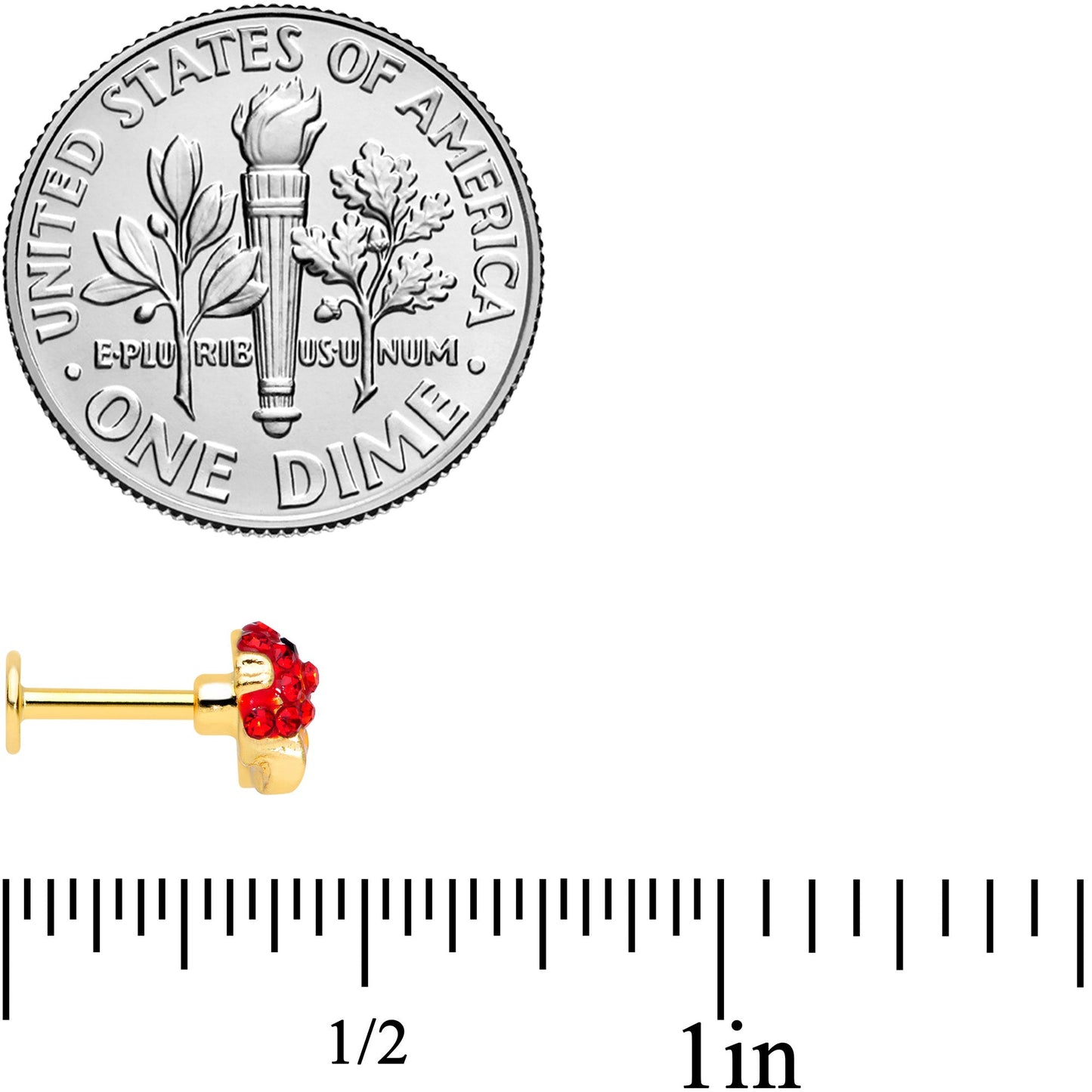 16G 1/4 Red Gem Gold Tone Blow Fish Labret Monroe Tragus