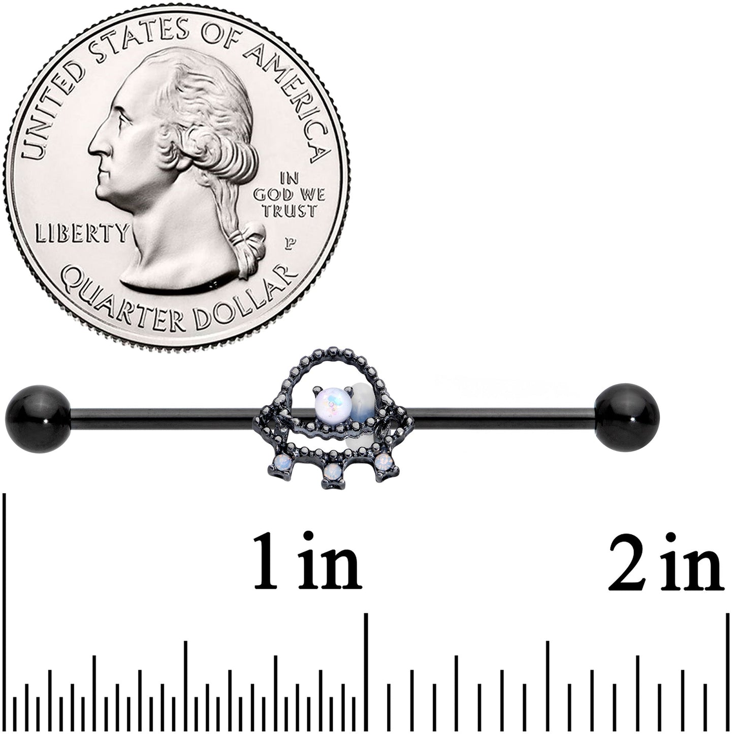 14G Black White Faux Opal UFO Industrial Barbell 38mm
