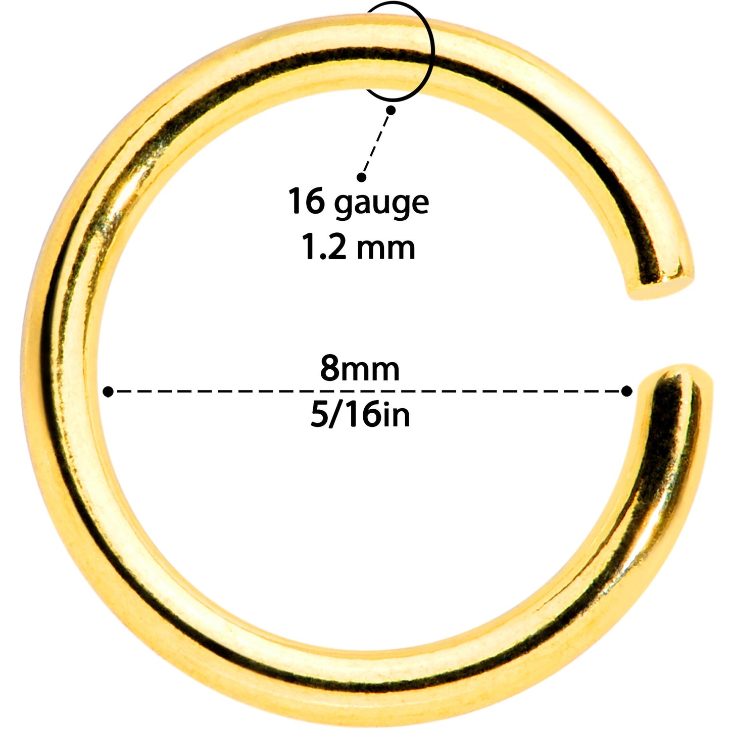 16G 5/16 Gold Tone Anodized Seamless Cartilage Ring Set of 12