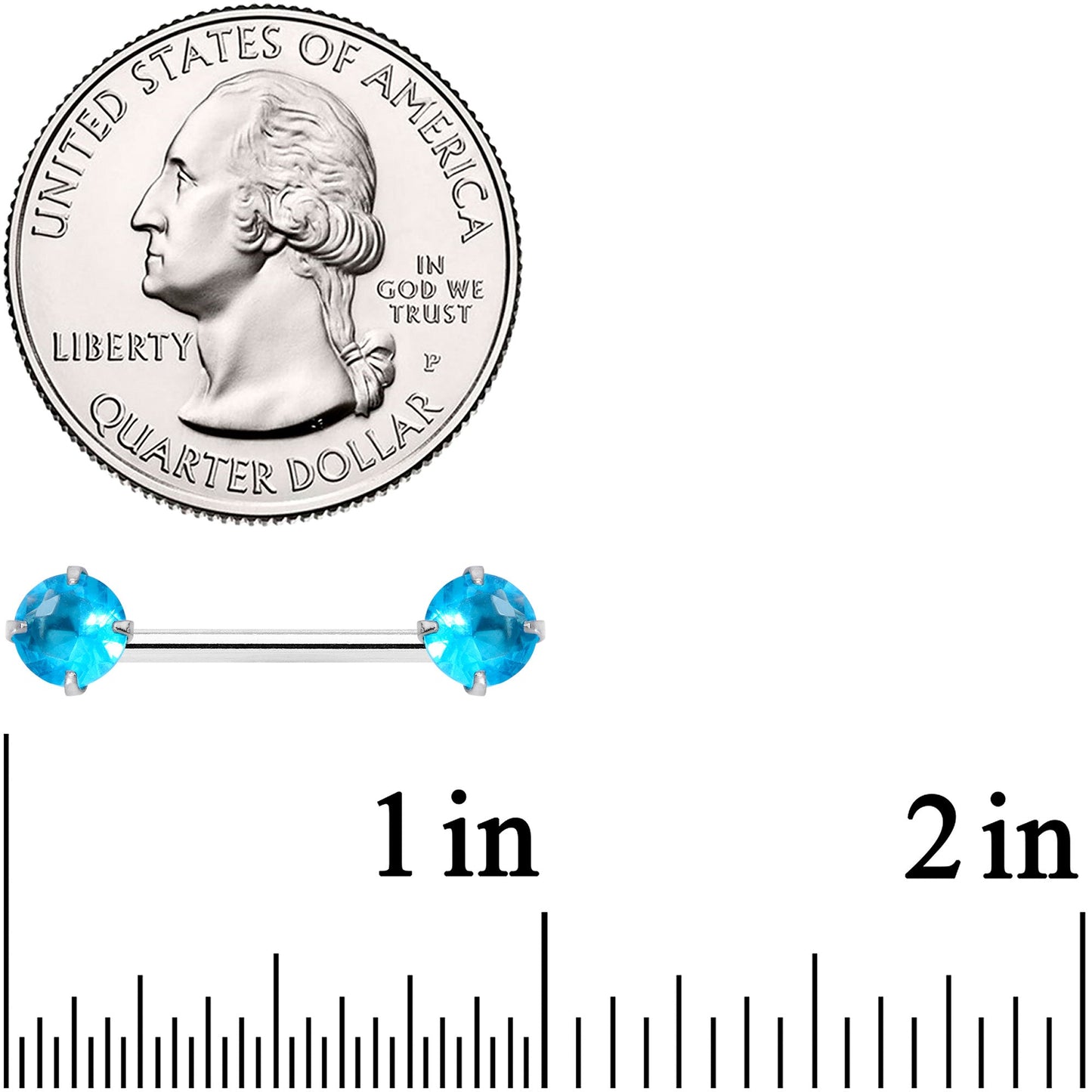 14G 9/16 Aqua CZ Gem Threadless Barbell Nipple Ring Set