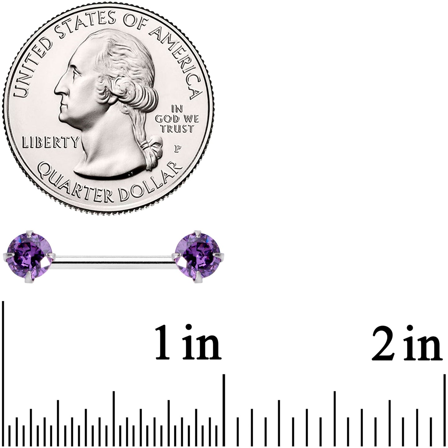 14G 9/16 Purple CZ Gem Threadless Barbell Nipple Ring Set