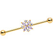 14G Purple CZ Gem Gold Tone Star Burst Industrial Barbell 38mm